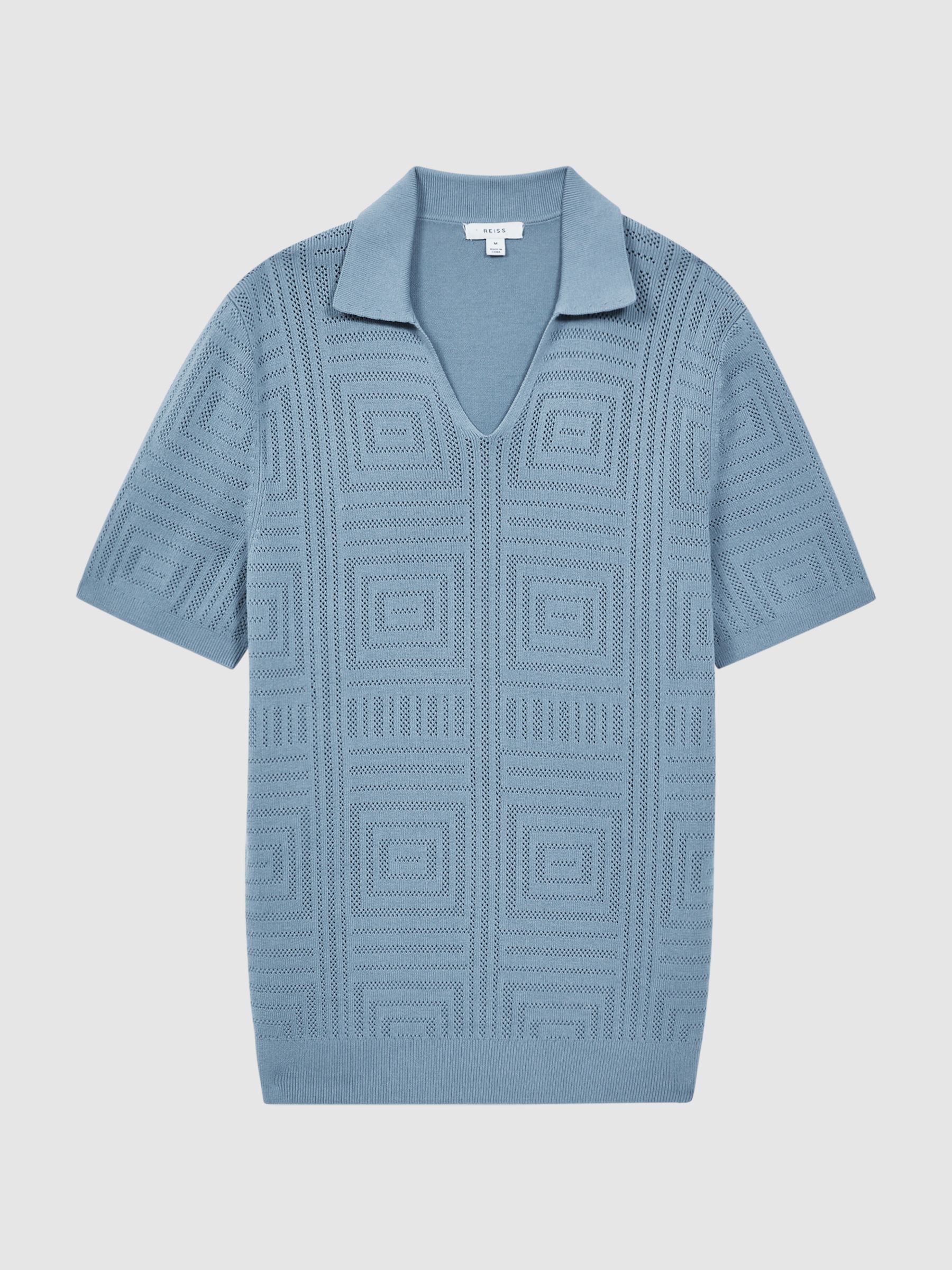Slim Fit Knitted Cotton Shirt in Porcelain Blue - Image 2 of 4