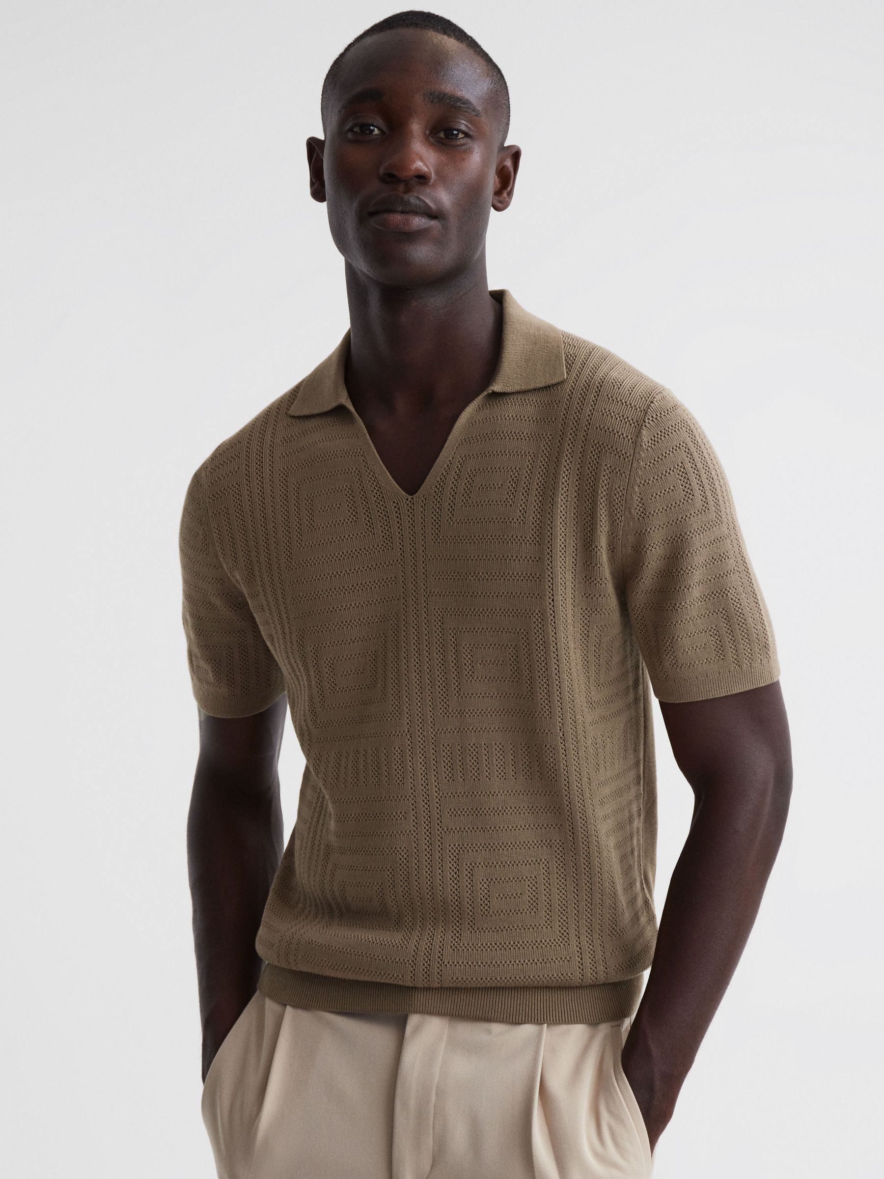 Slim Fit Knitted Cotton Shirt in Bronze - Image 1 of 4