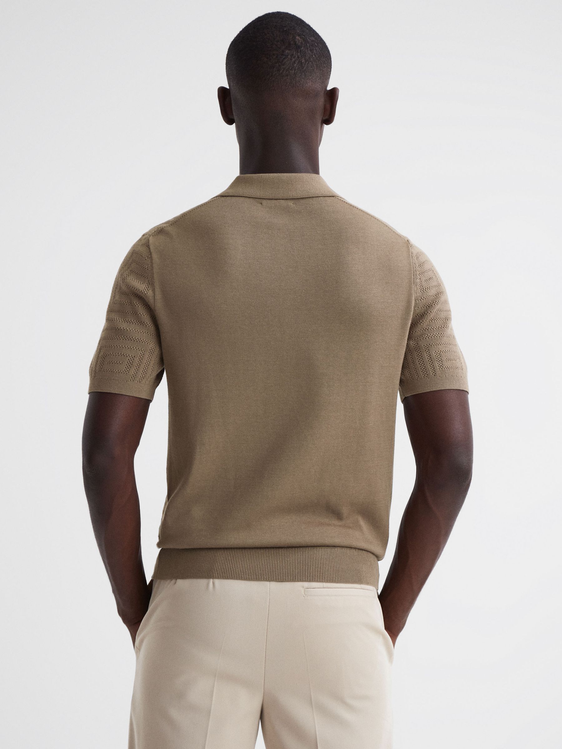 Slim Fit Knitted Cotton Shirt in Bronze - Image 4 of 4