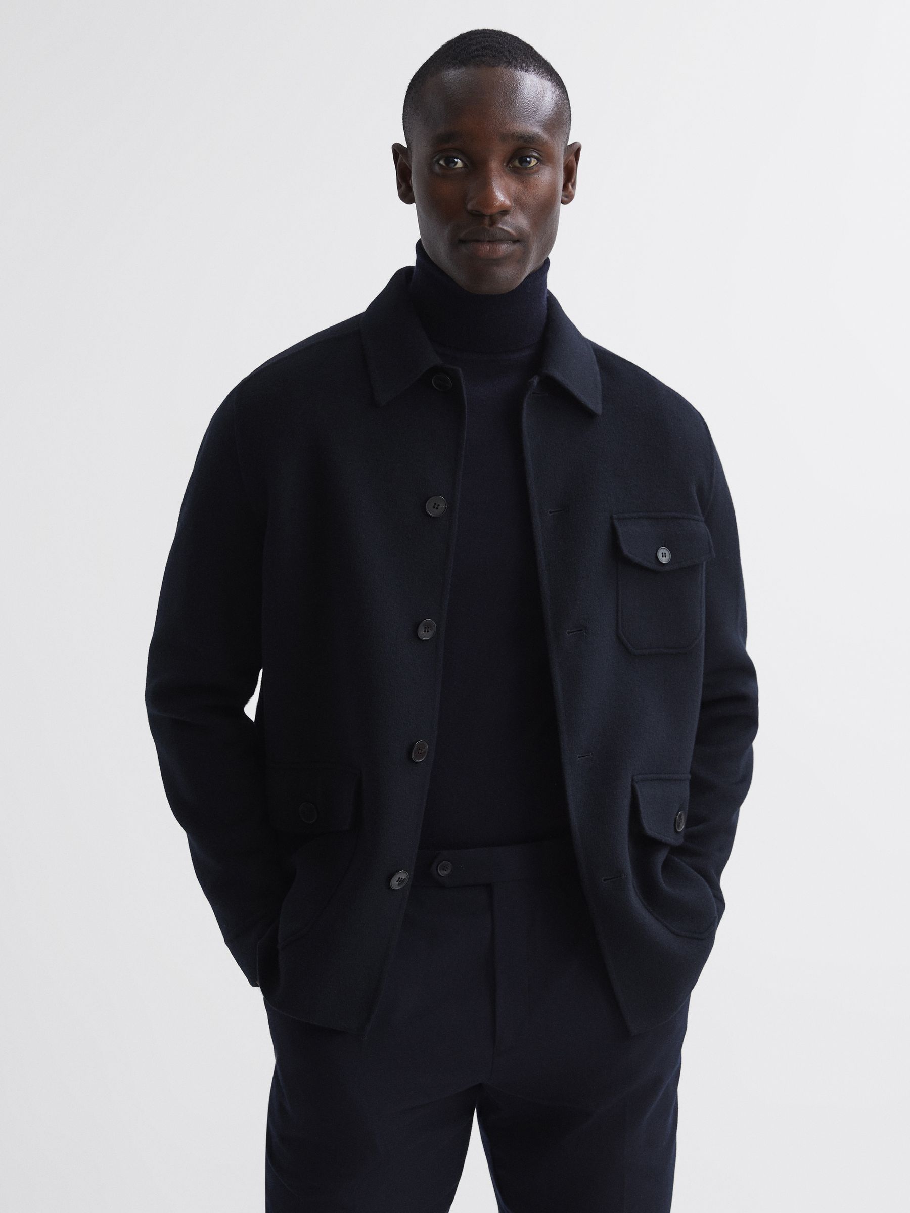 Wool Button Through Jacket in Navy - Image 1 of 6