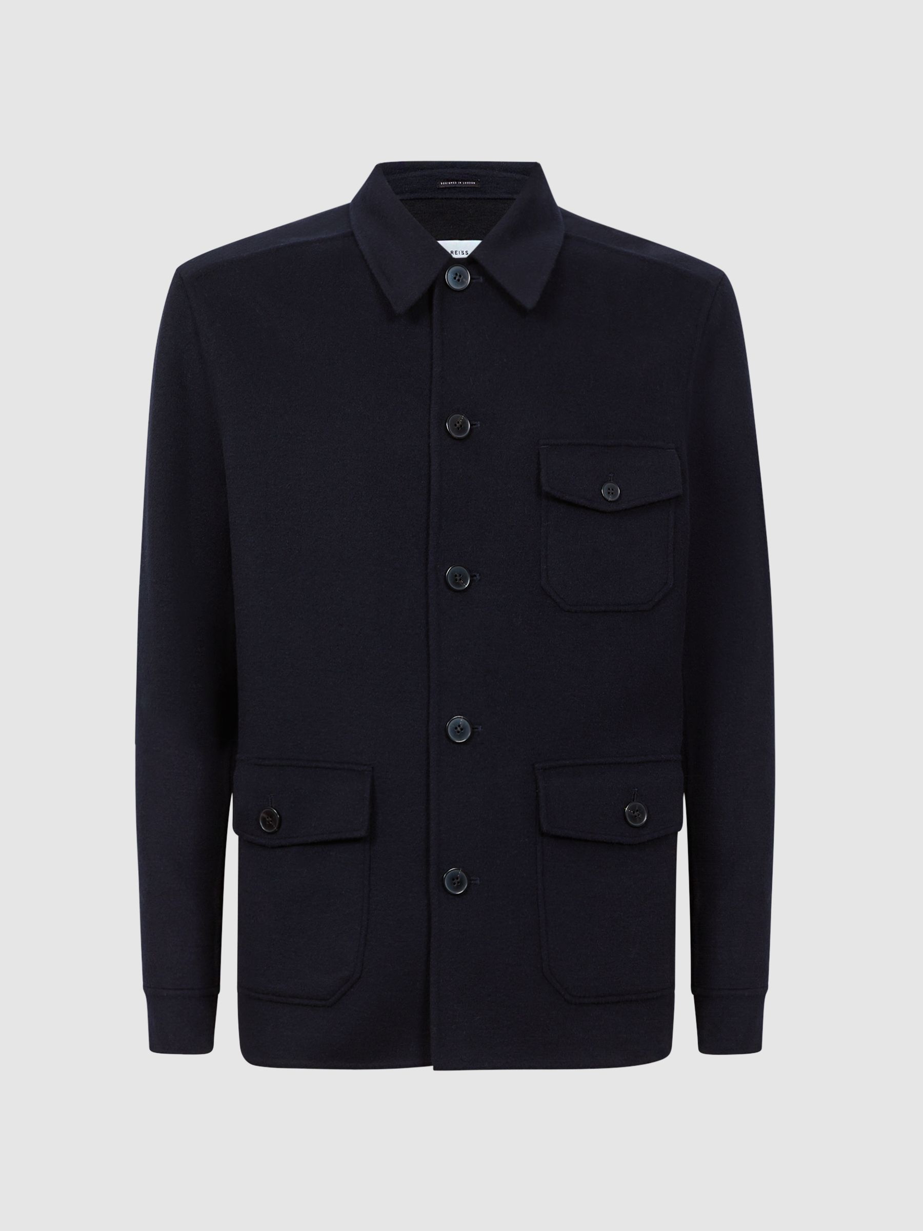 Wool Button Through Jacket in Navy - Image 2 of 6