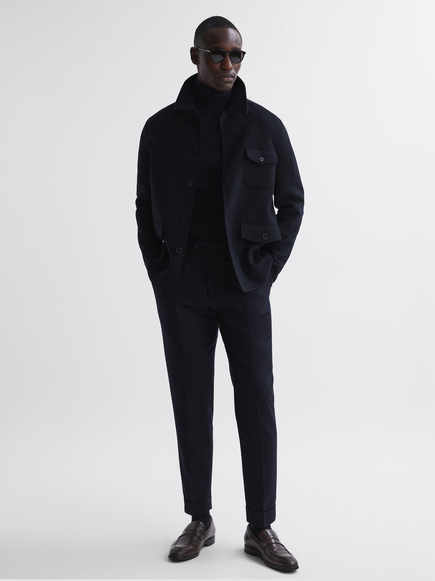 Wool Button Through Jacket in Navy - Image 3 of 6