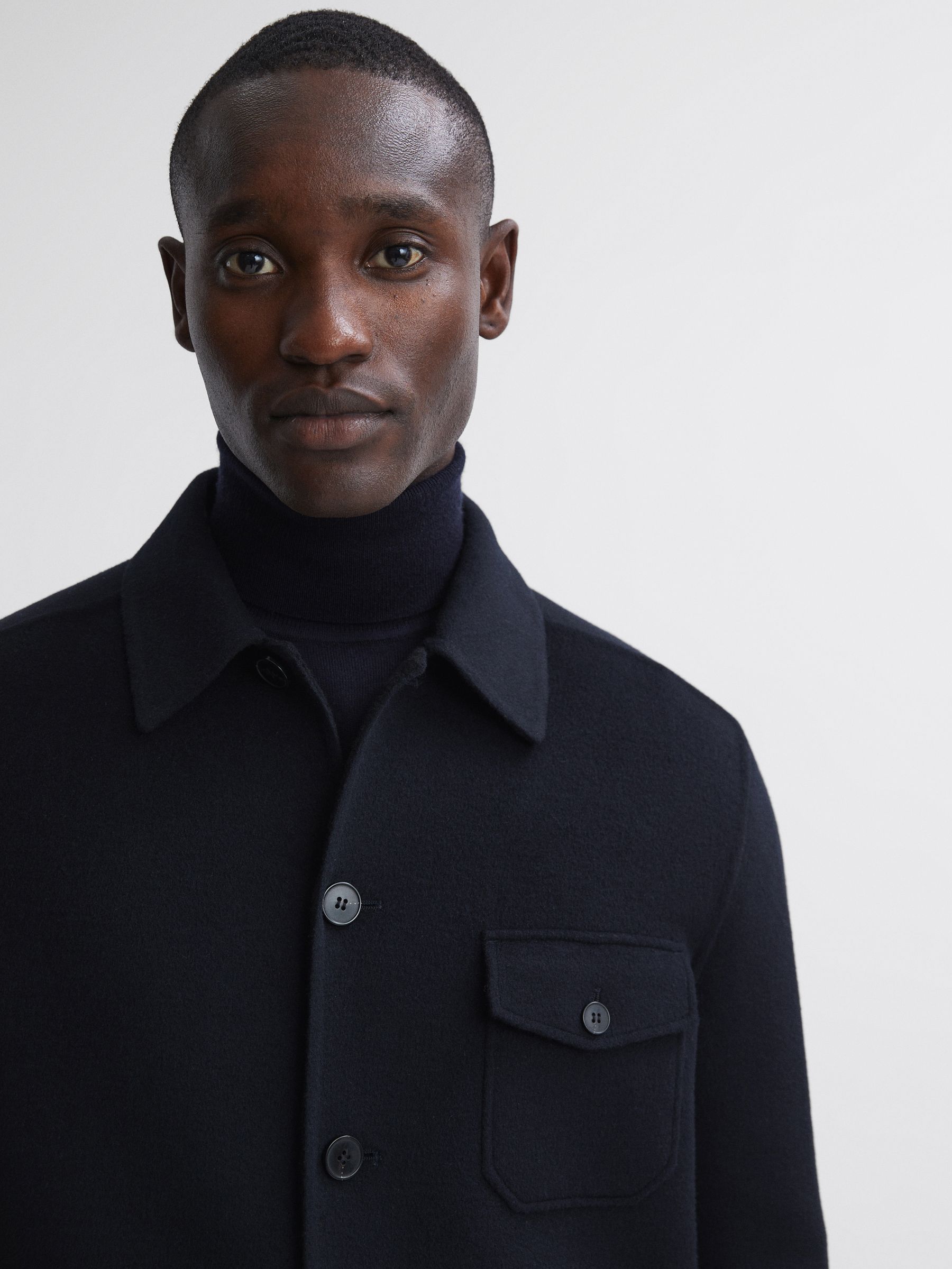 Wool Button Through Jacket in Navy - Image 4 of 6