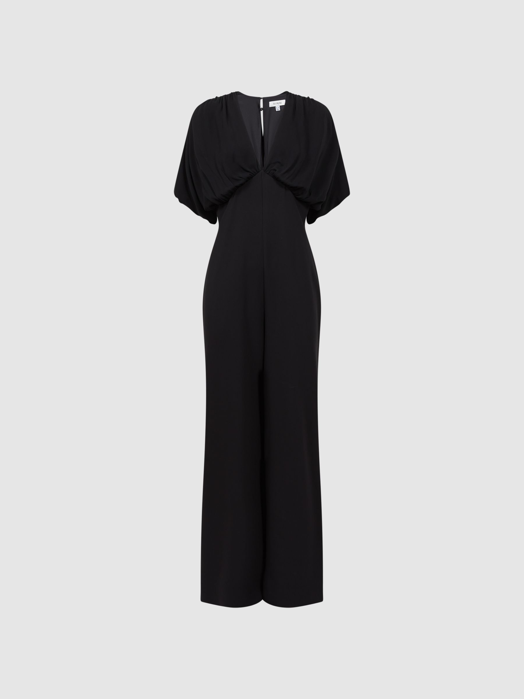 Florere Plunge Neck Wide Leg Jumpsuit in Black - Image 2 of 6