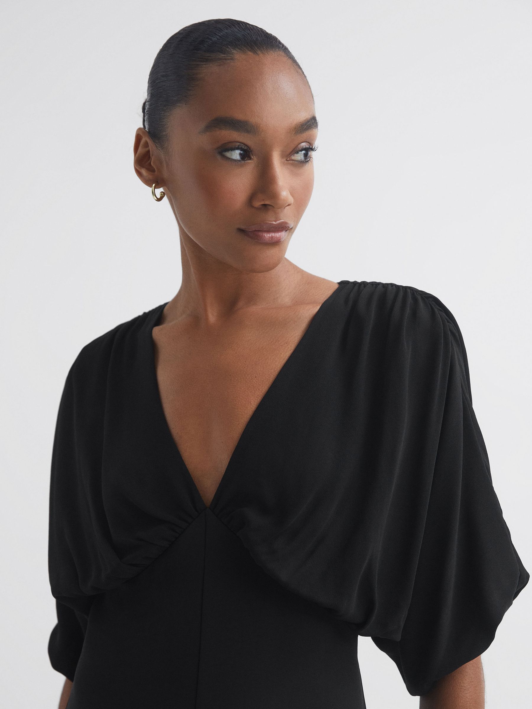 Florere Plunge Neck Wide Leg Jumpsuit in Black - Image 4 of 6