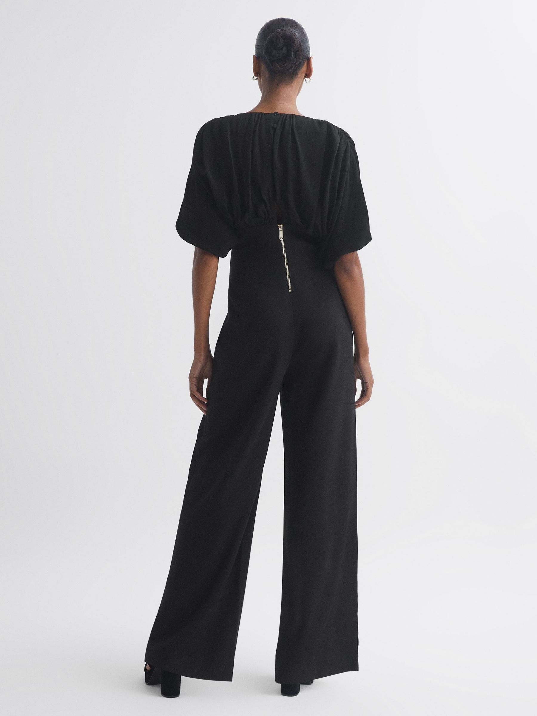 Florere Plunge Neck Wide Leg Jumpsuit in Black - Image 5 of 6