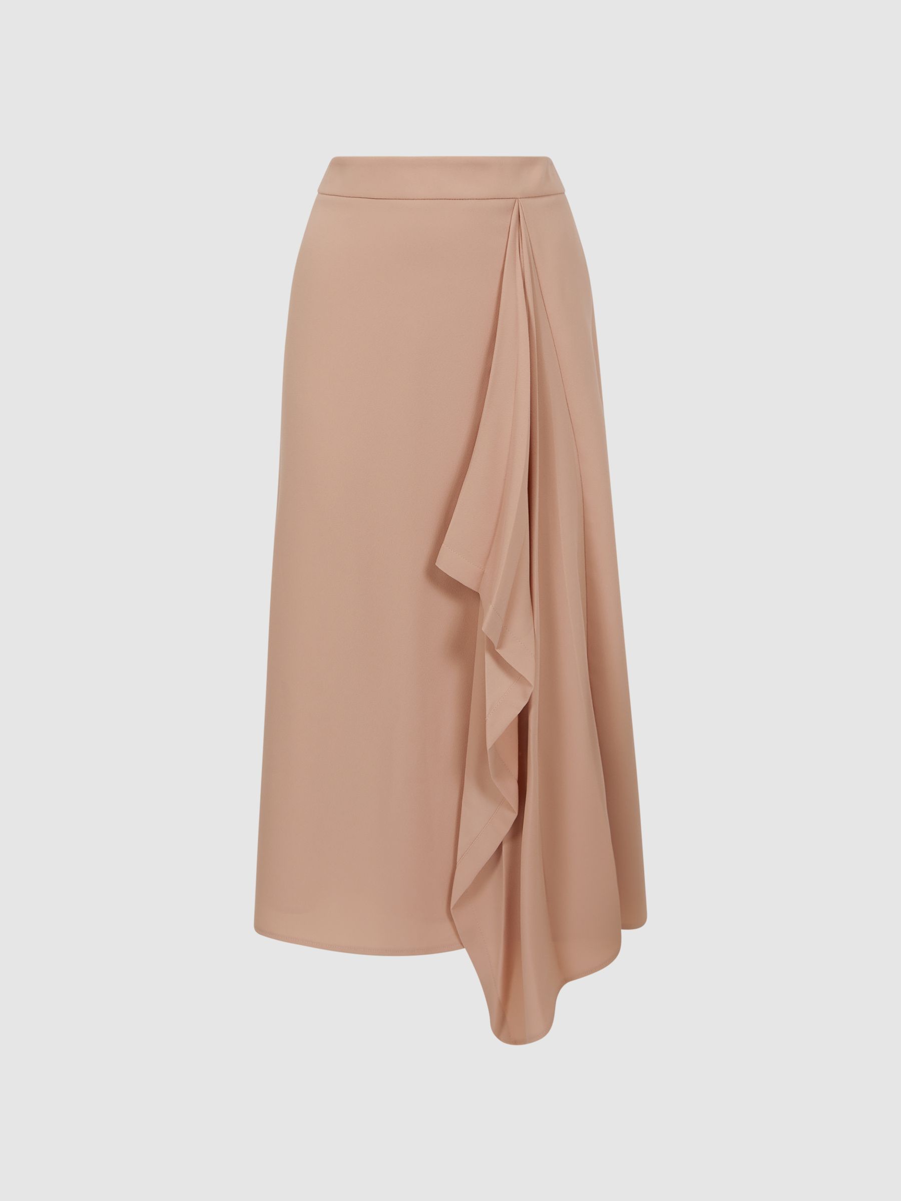 High Rise Ruffle Midi Skirt in Camel - Image 2 of 5