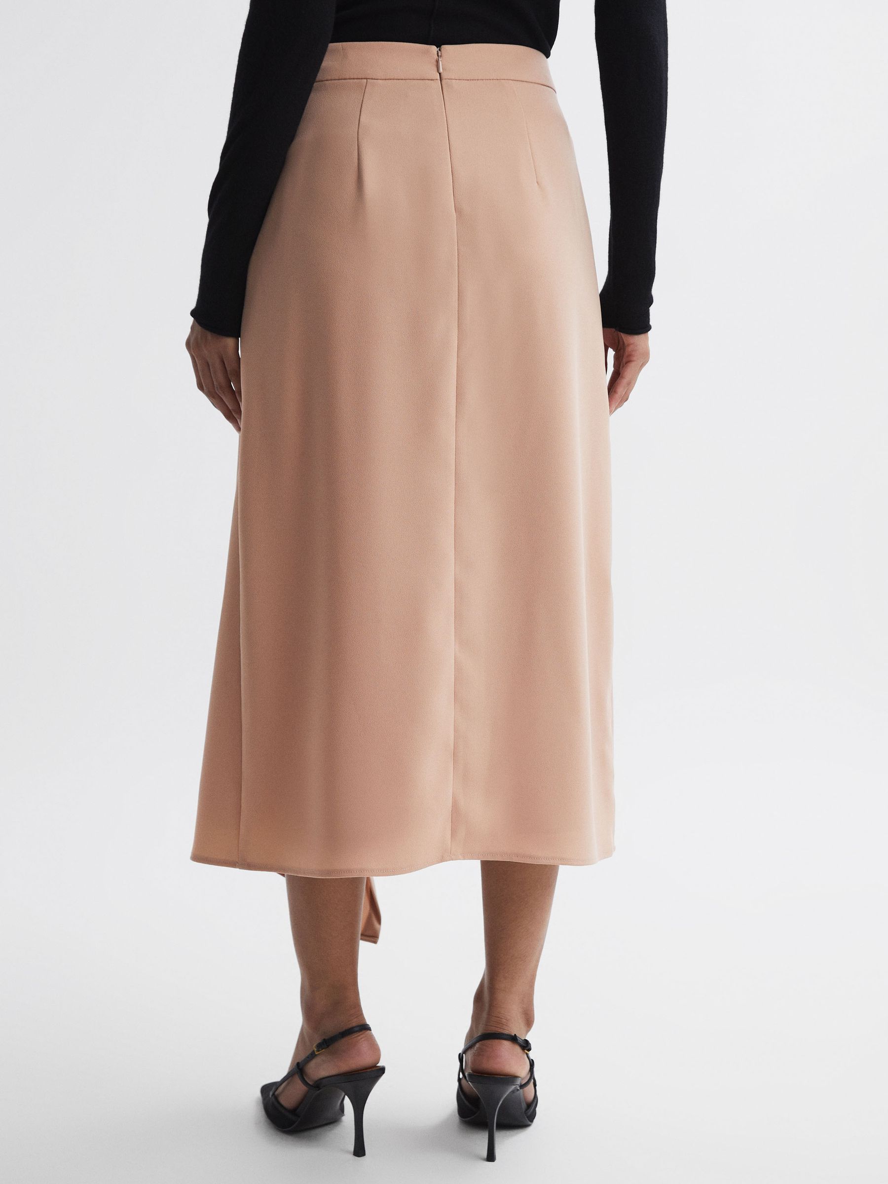 High Rise Ruffle Midi Skirt in Camel - Image 5 of 5