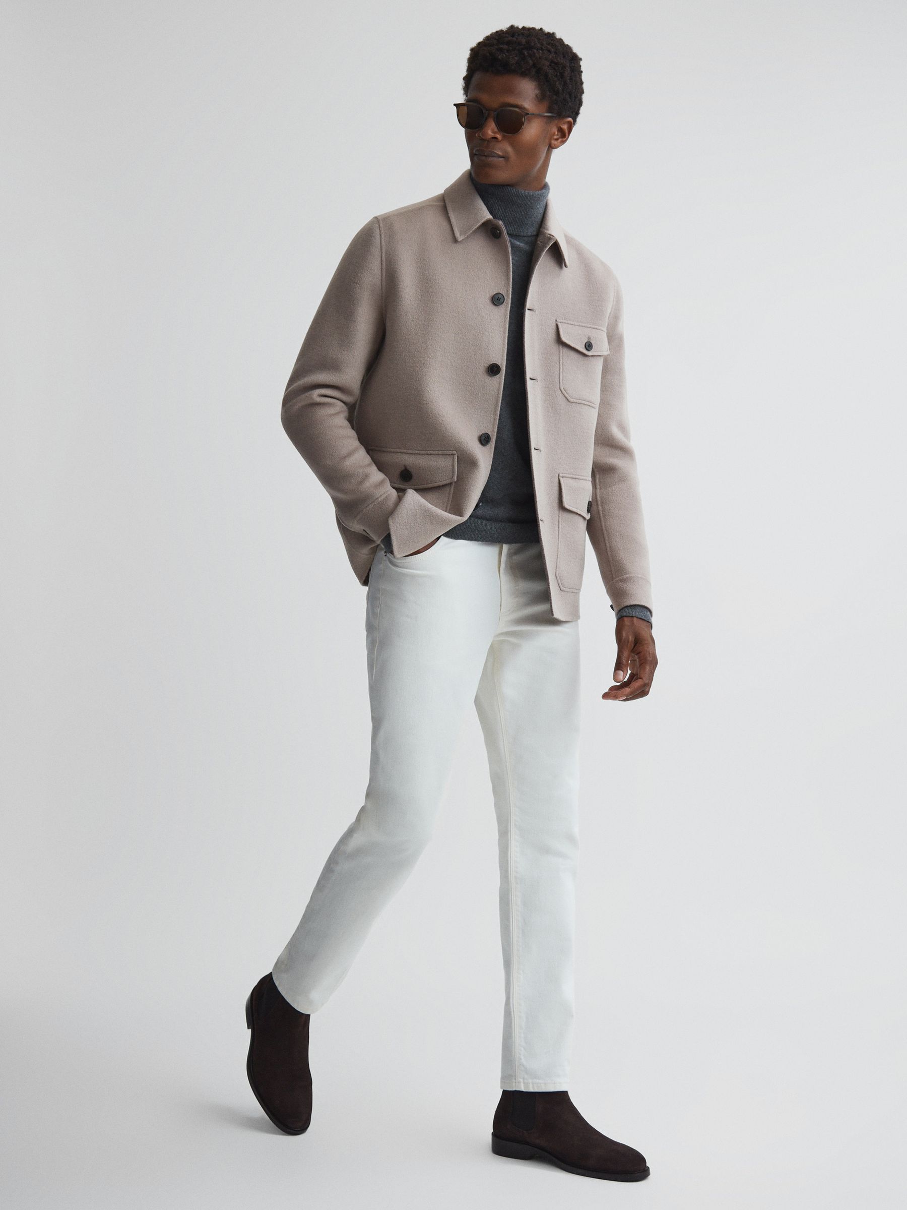 Wool Button Through Jacket in Mushroom Brown - Image 3 of 4