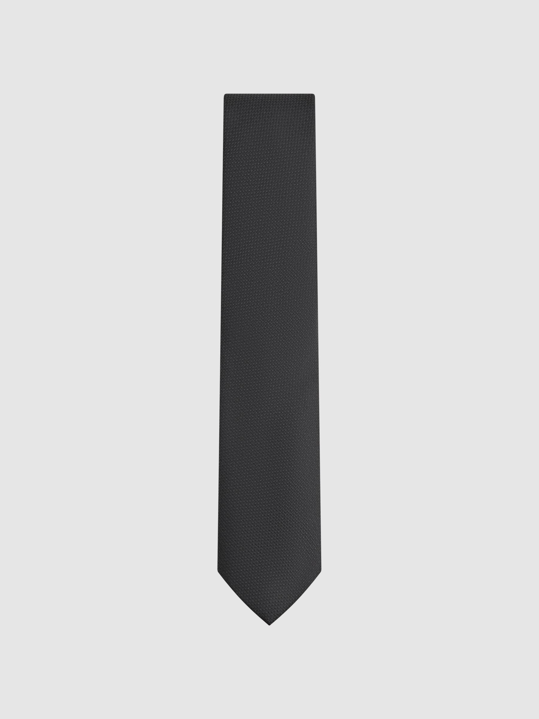 Textured Silk Blend Tie in Black - Image 1 of 5