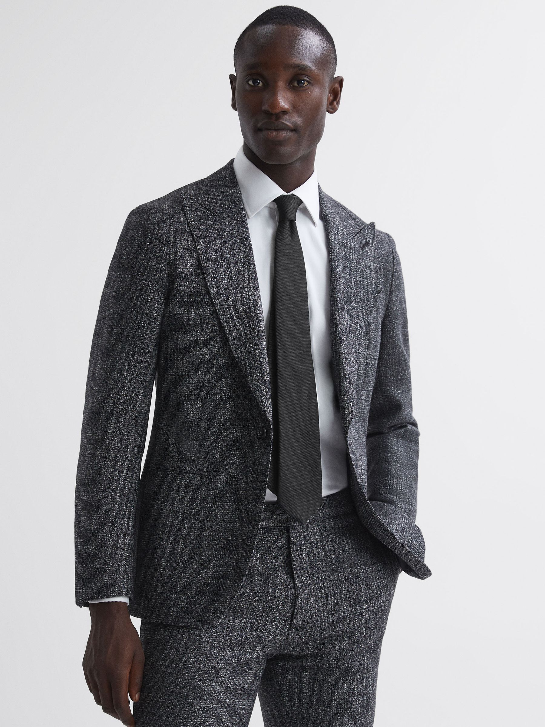 Textured Silk Blend Tie in Black - Image 2 of 5