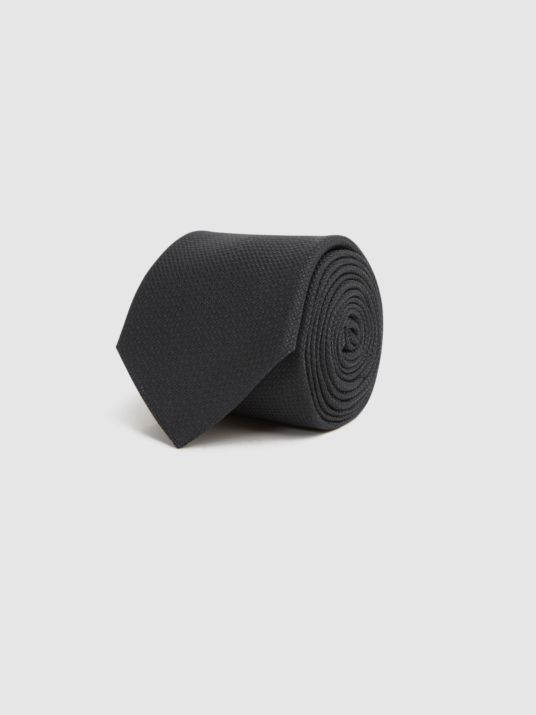 Textured Silk Blend Tie in Black - Image 3 of 5