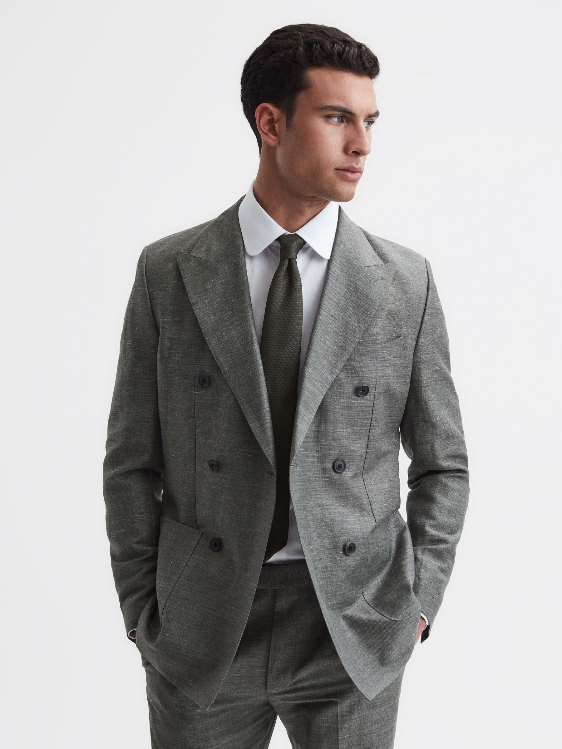 Textured Silk Blend Tie in Dark Green - Image 2 of 5