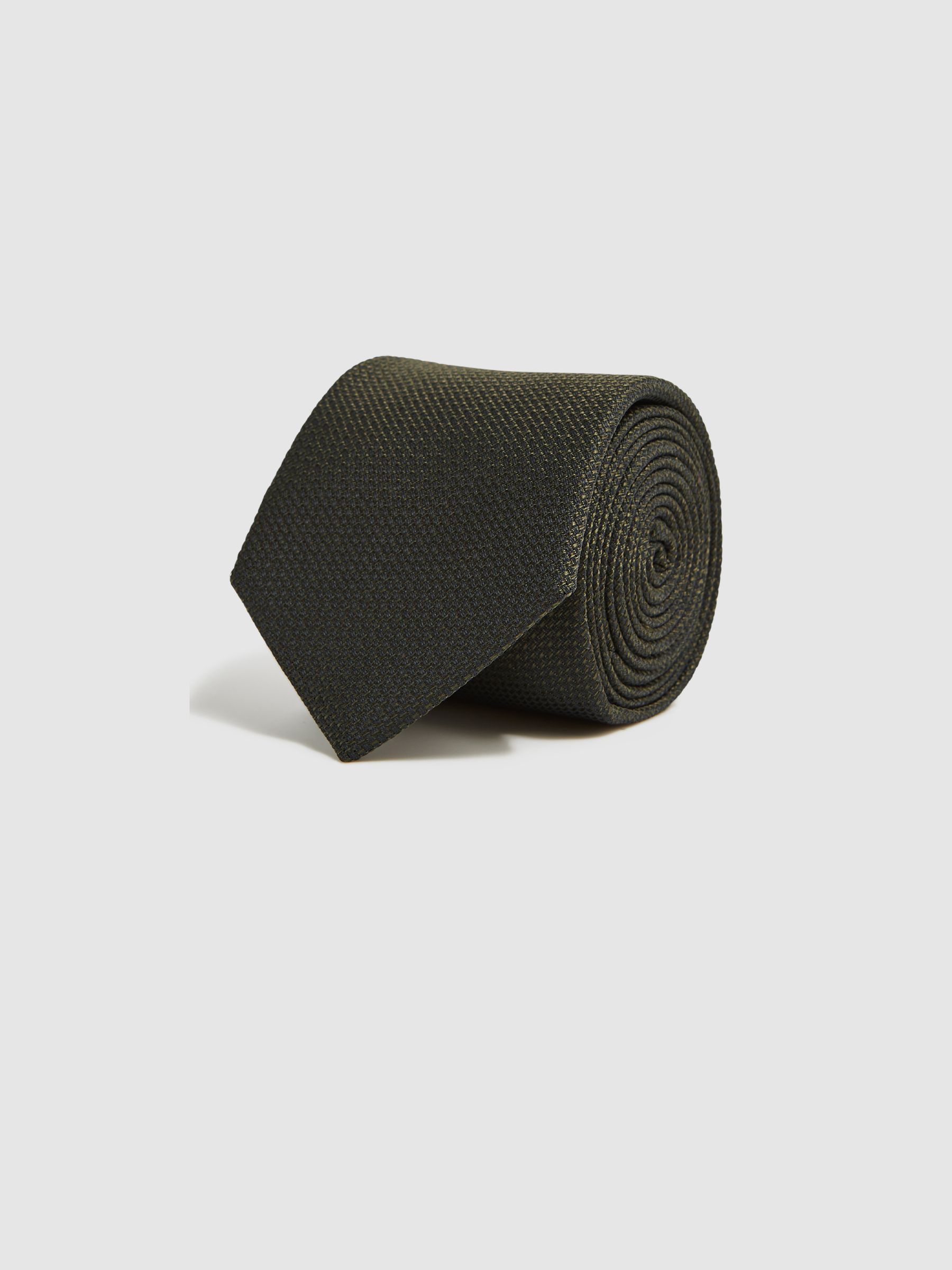 Textured Silk Blend Tie in Dark Green - Image 3 of 5