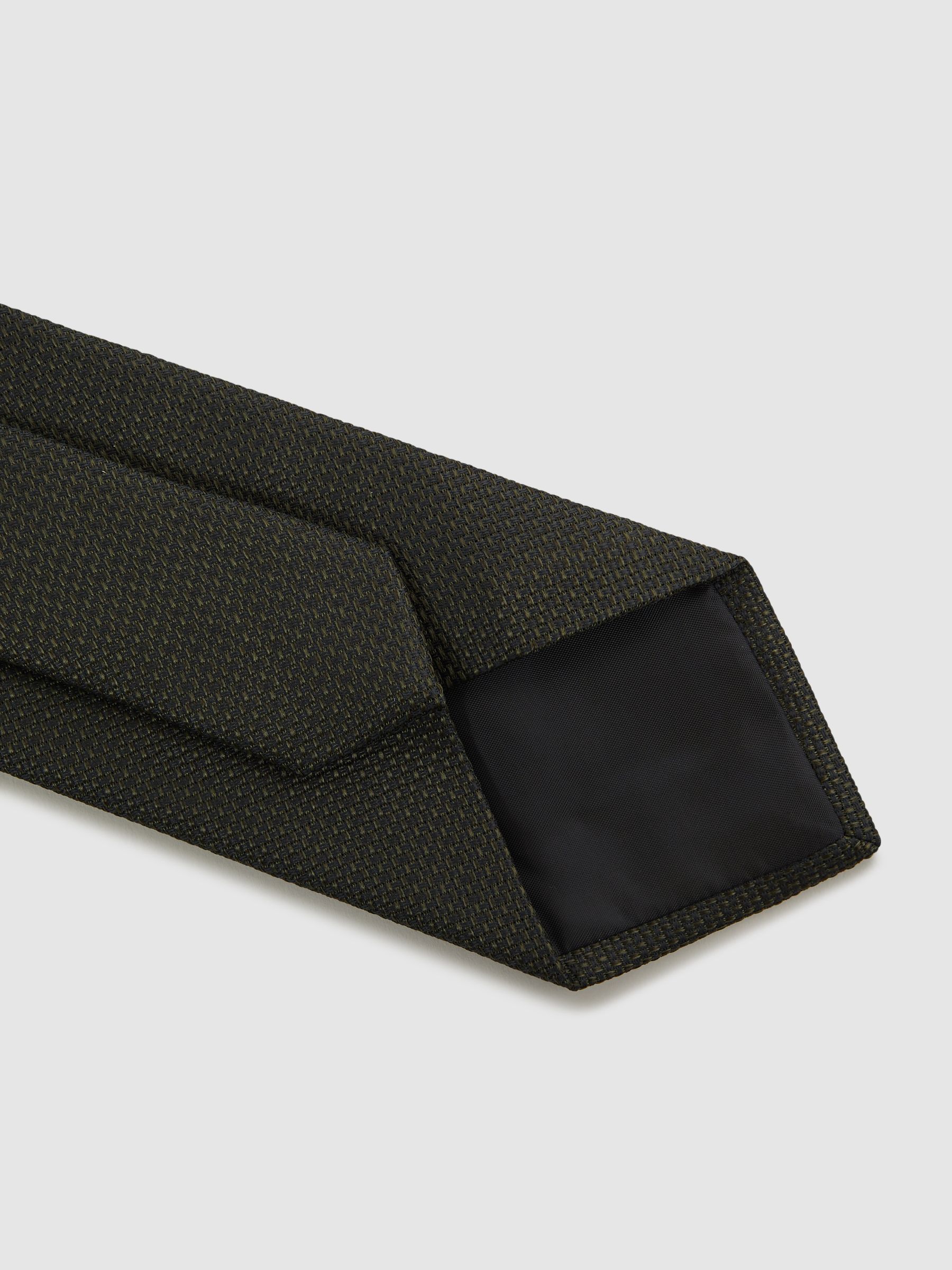 Textured Silk Blend Tie in Dark Green - Image 4 of 5