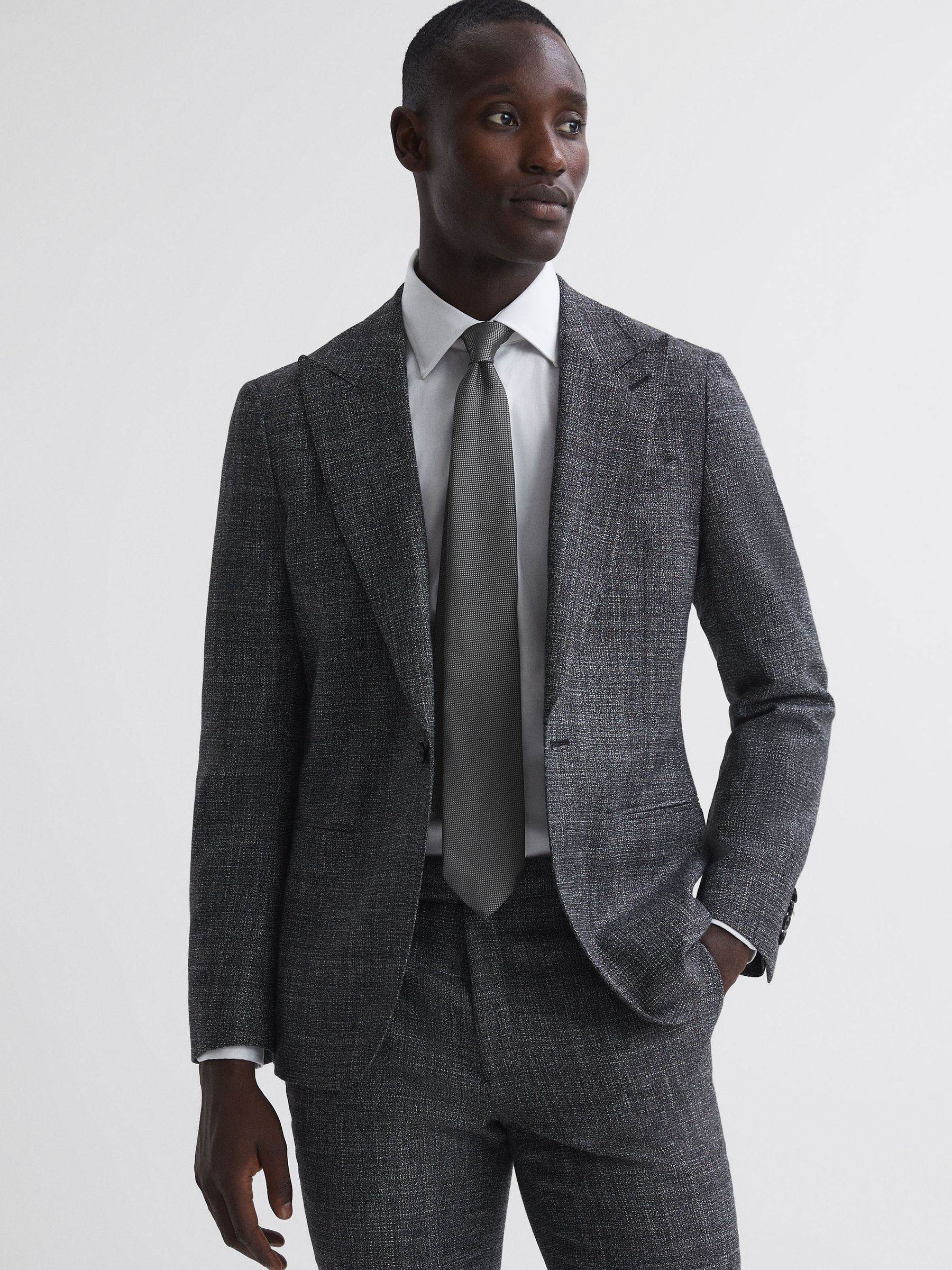 Textured Silk Blend Tie in Charcoal - Image 2 of 6