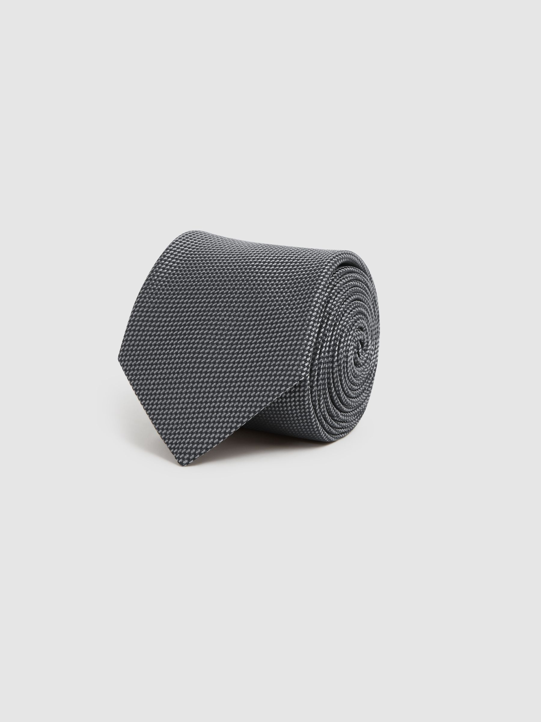 Textured Silk Blend Tie in Charcoal - Image 3 of 6