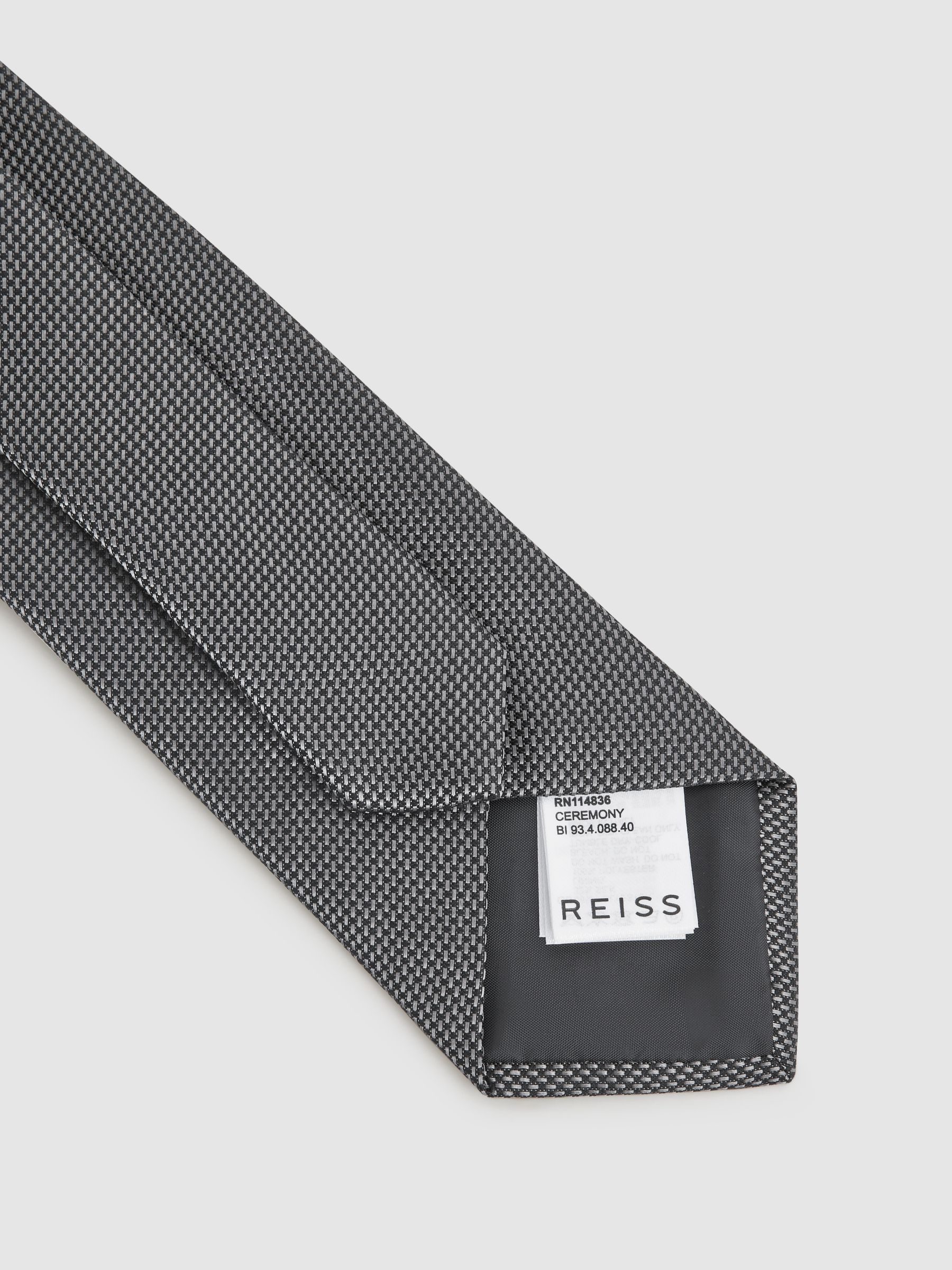 Textured Silk Blend Tie in Charcoal - Image 4 of 6