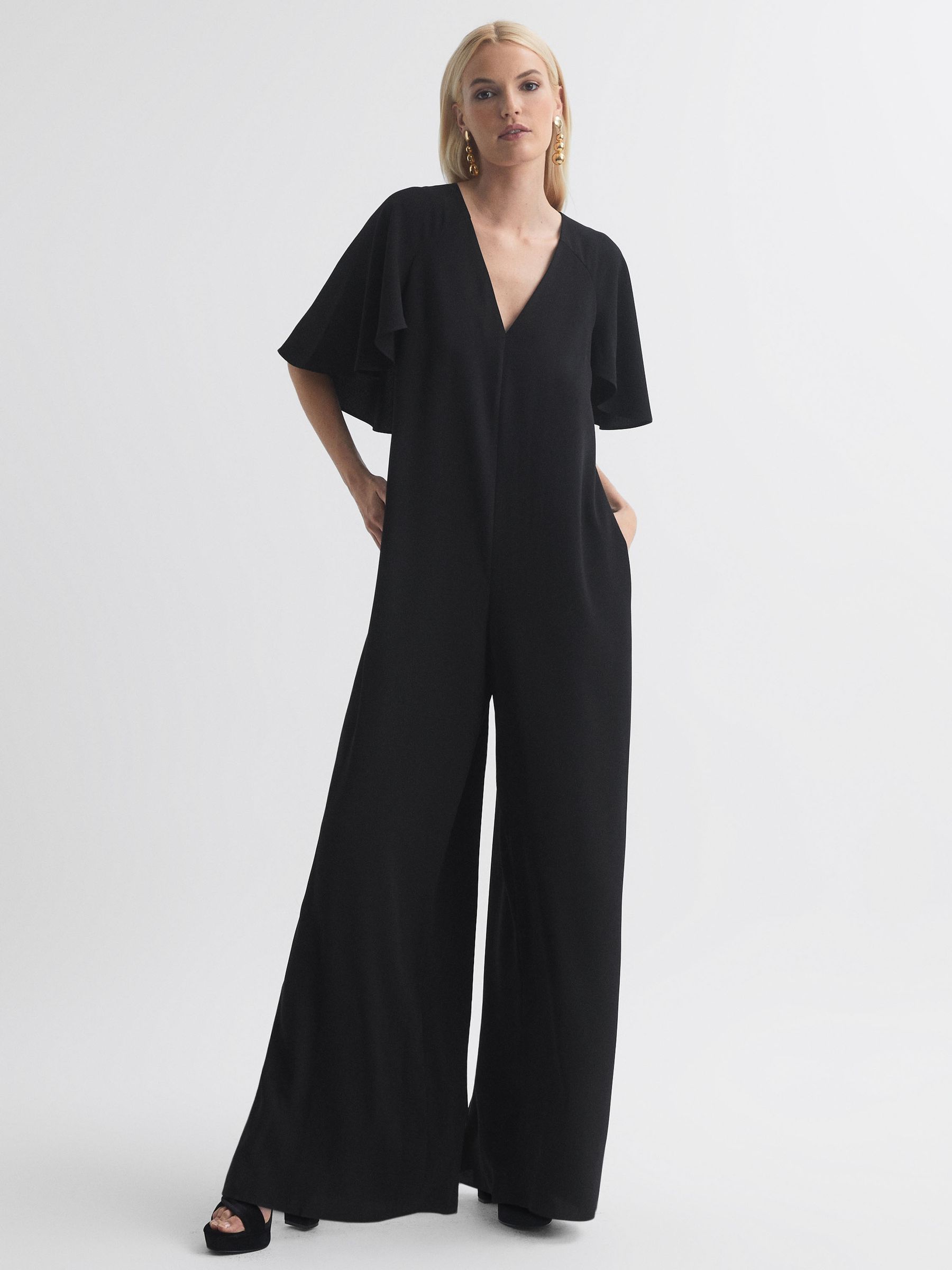 Florere Relaxed Fit Cape Sleeve Jumpsuit in Black - Image 1 of 7