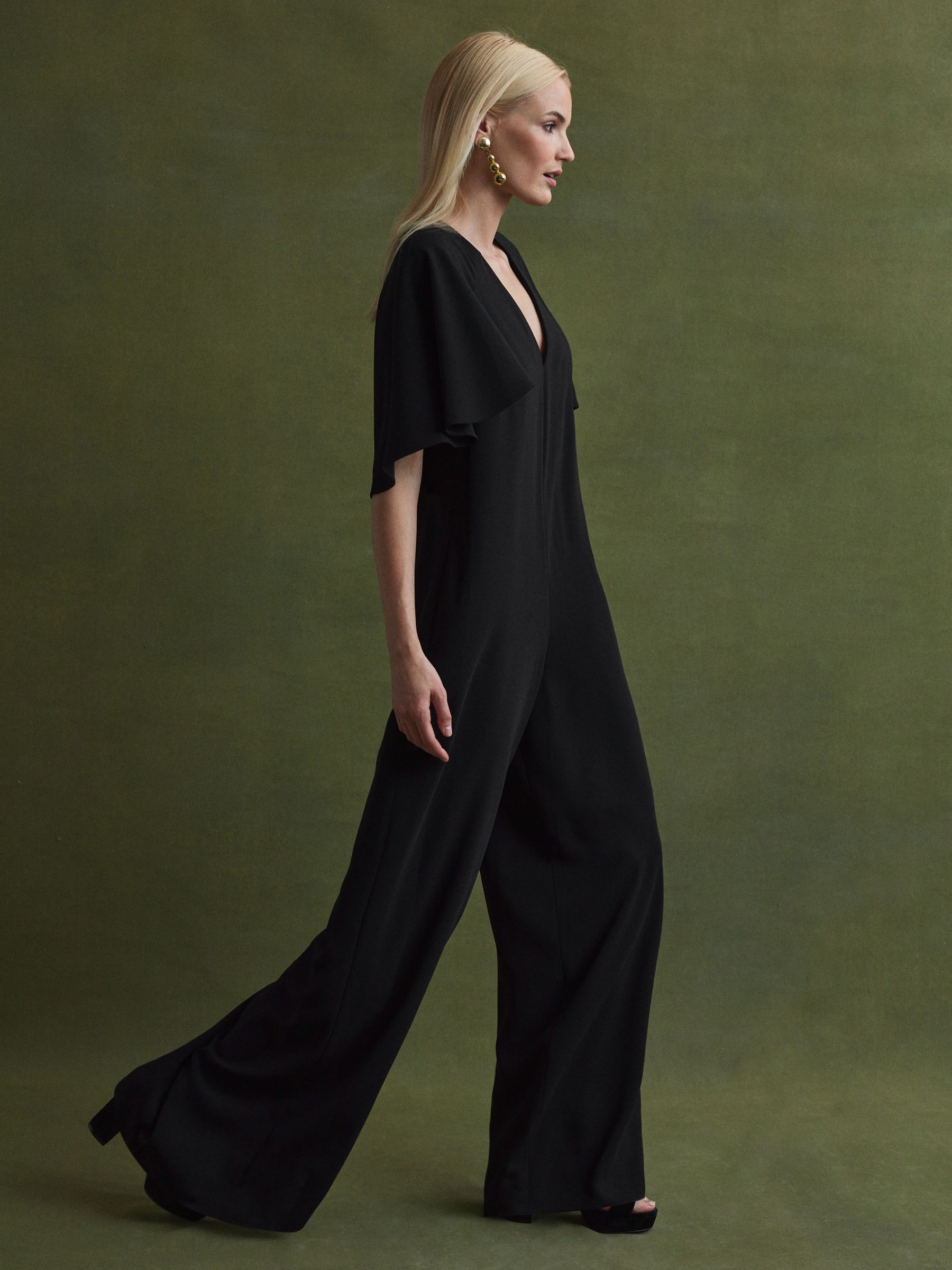 Florere Relaxed Fit Cape Sleeve Jumpsuit in Black - Image 3 of 7