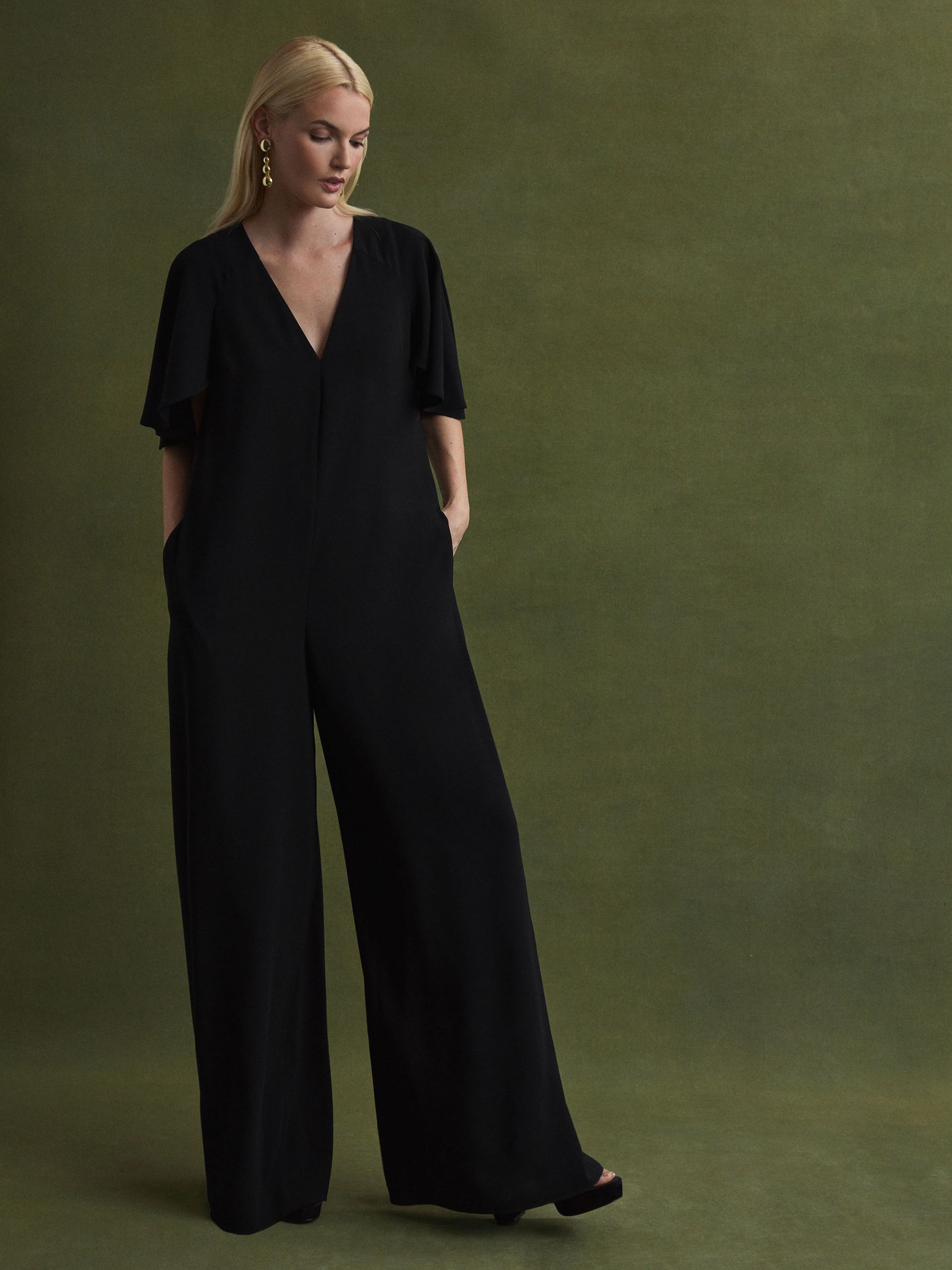 Florere Relaxed Fit Cape Sleeve Jumpsuit in Black - Image 6 of 7