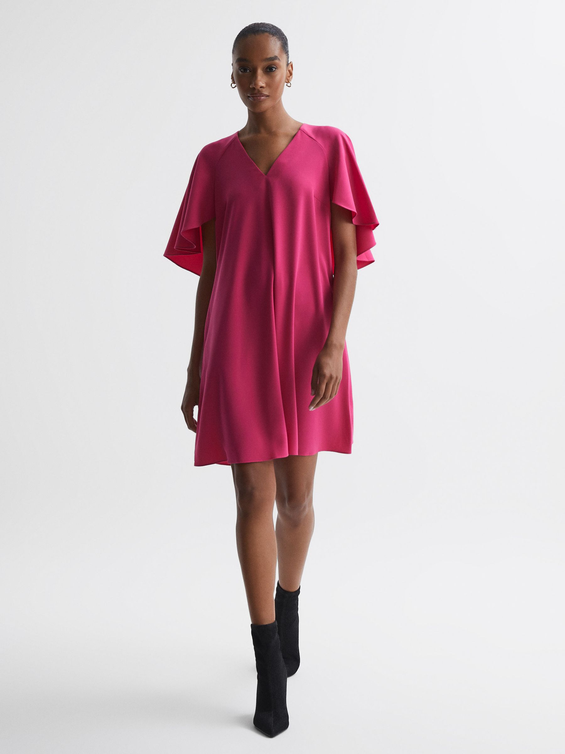 Florere Relaxed Fit Cape Sleeve Mini Dress in Bright Pink - Image 1 of 6