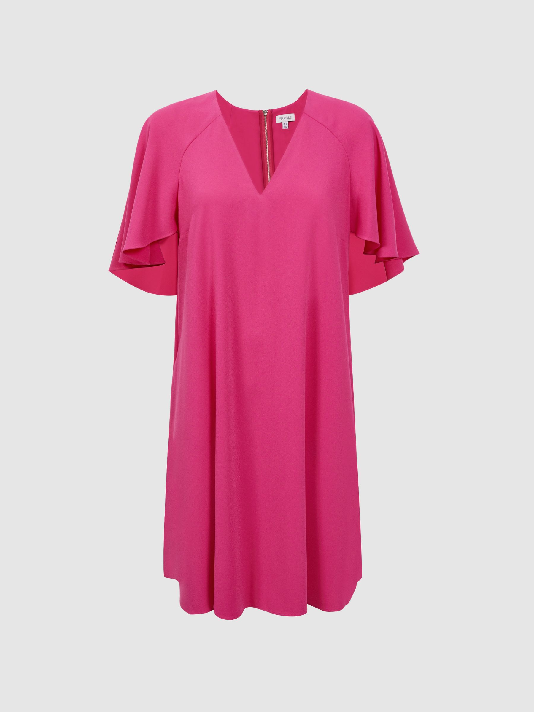 Florere Relaxed Fit Cape Sleeve Mini Dress in Bright Pink - Image 2 of 6
