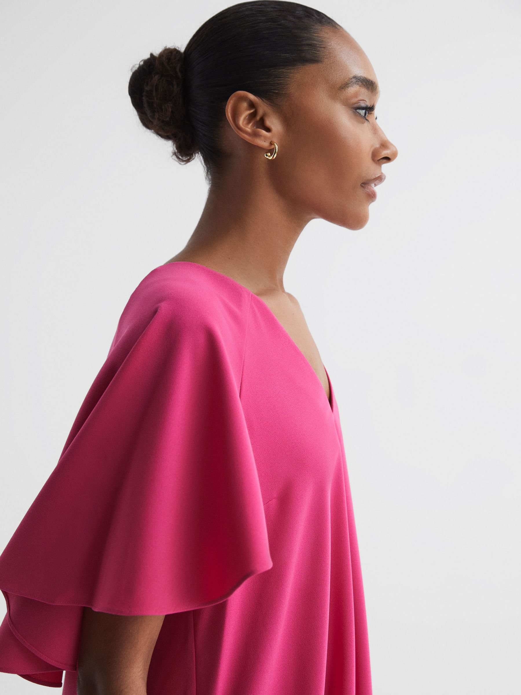 Florere Relaxed Fit Cape Sleeve Mini Dress in Bright Pink - Image 3 of 6