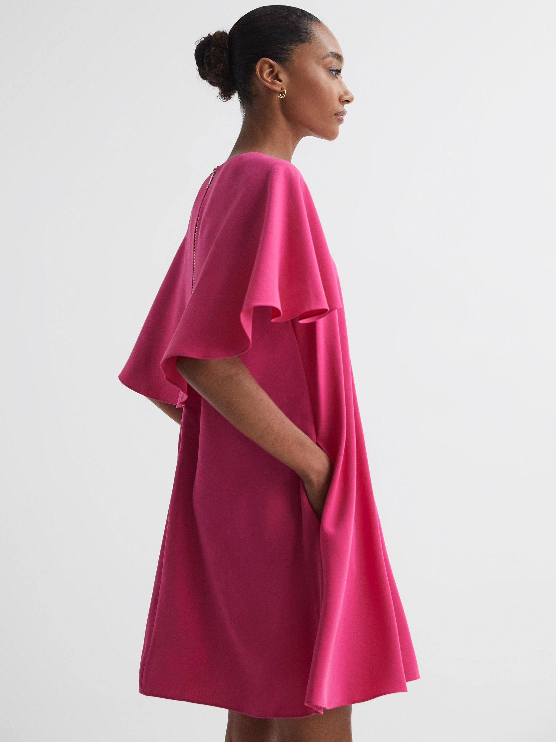 Florere Relaxed Fit Cape Sleeve Mini Dress in Bright Pink - Image 4 of 6