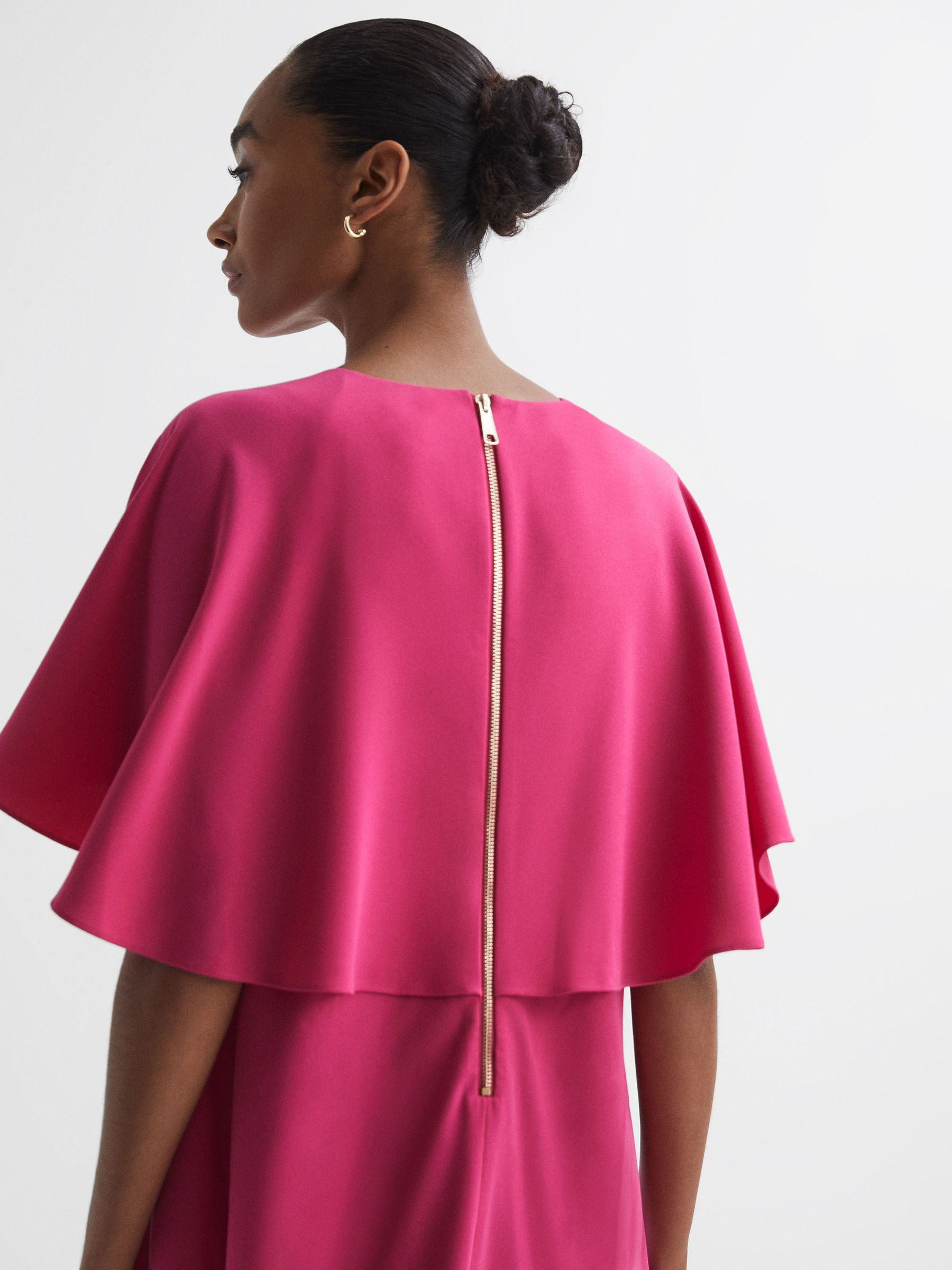 Florere Relaxed Fit Cape Sleeve Mini Dress in Bright Pink - Image 5 of 6