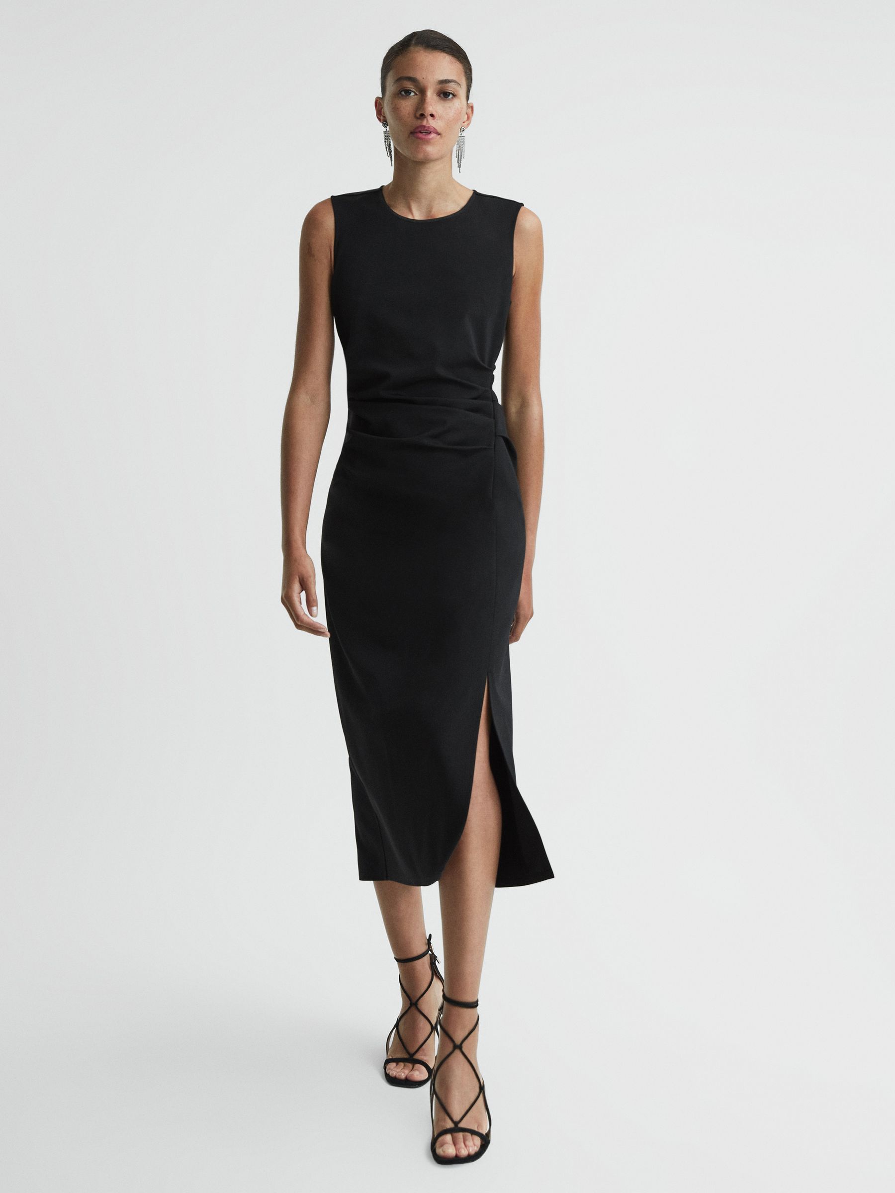 Ruched Bodycon Midi Dress in Black - Image 3 of 5