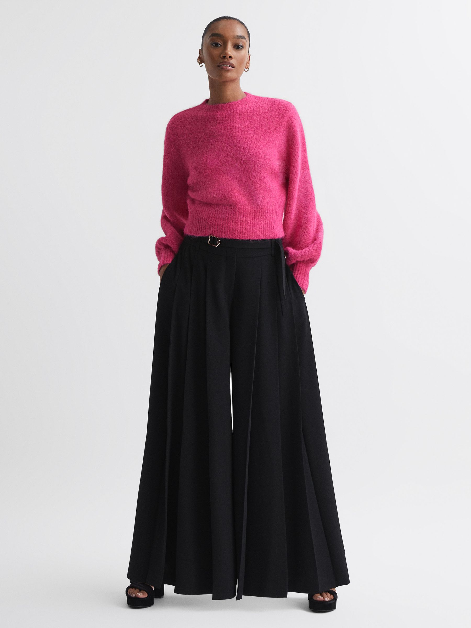 Florere Wide Leg Belted Trousers in Black - Image 1 of 5 Florere Wide Leg Belted Trousers in Black - Image 1 of 5