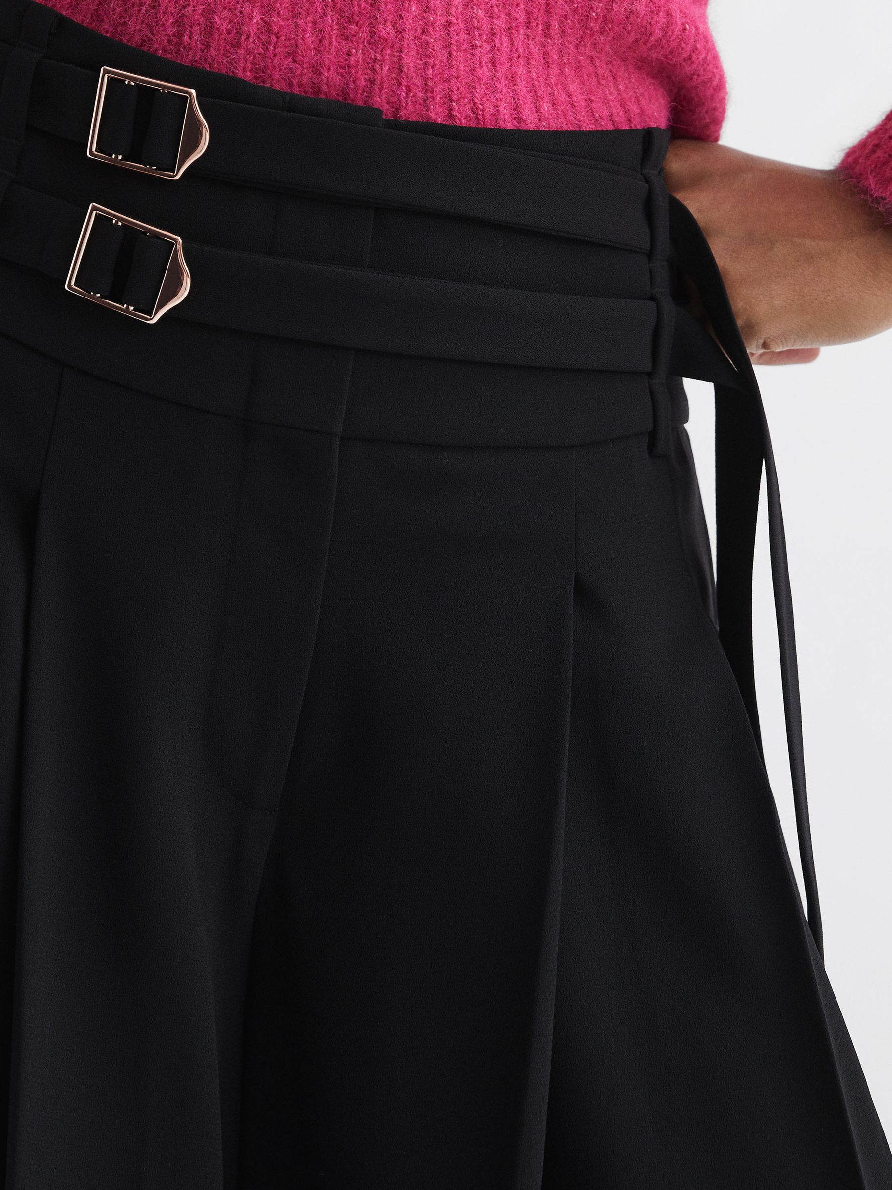 Florere Wide Leg Belted Trousers in Black - Image 3 of 5