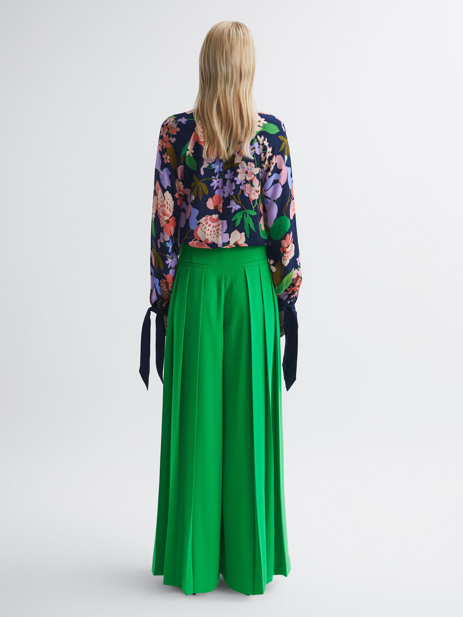 Florere Wide Leg Pleated Trousers in Bright Green - Image 2 of 5 Florere Wide Leg Pleated Trousers in Bright Green - Image 2 of 5