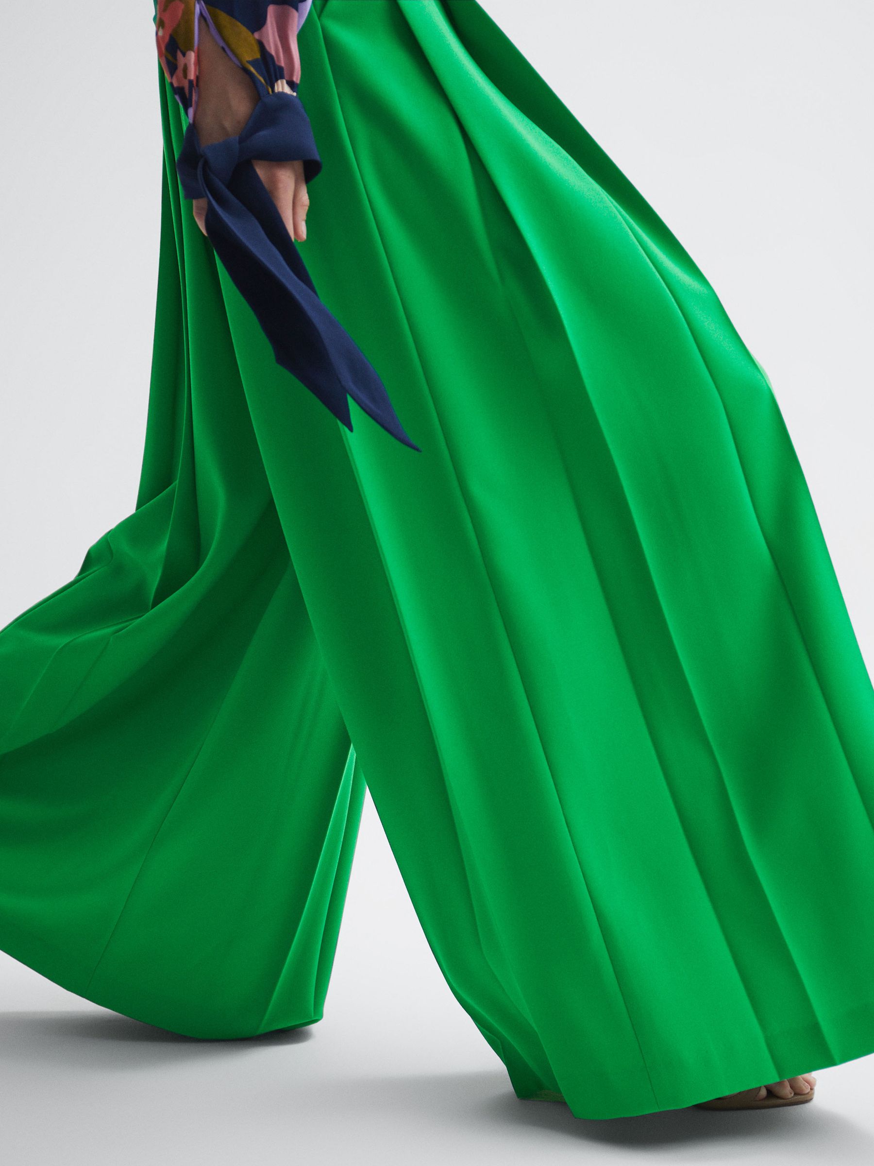 Florere Wide Leg Pleated Trousers in Bright Green - Image 3 of 5
