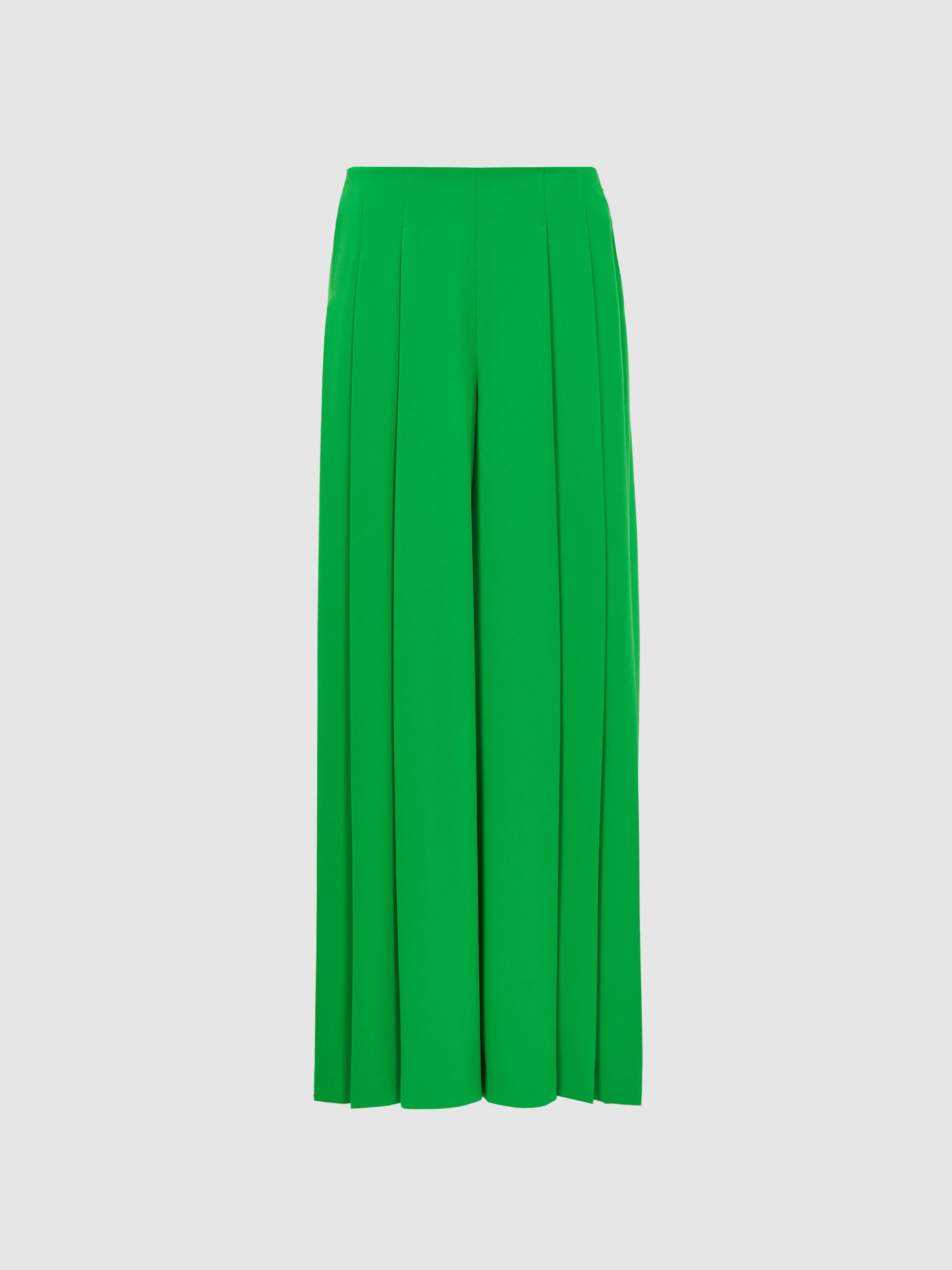 Florere Wide Leg Pleated Trousers in Bright Green - Image 4 of 5