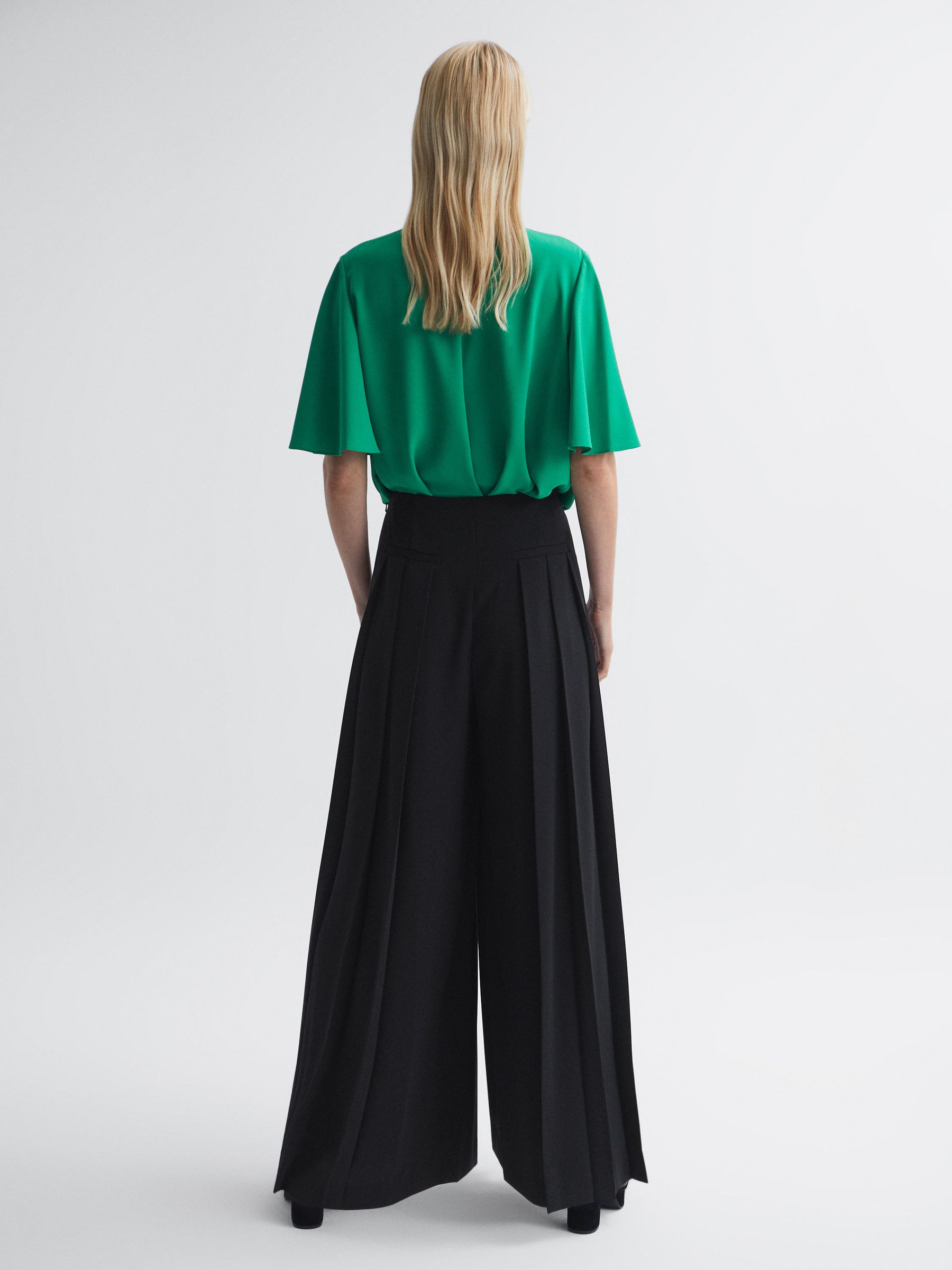 Florere Wide Leg Pleated Trousers in Black - Image 2 of 6