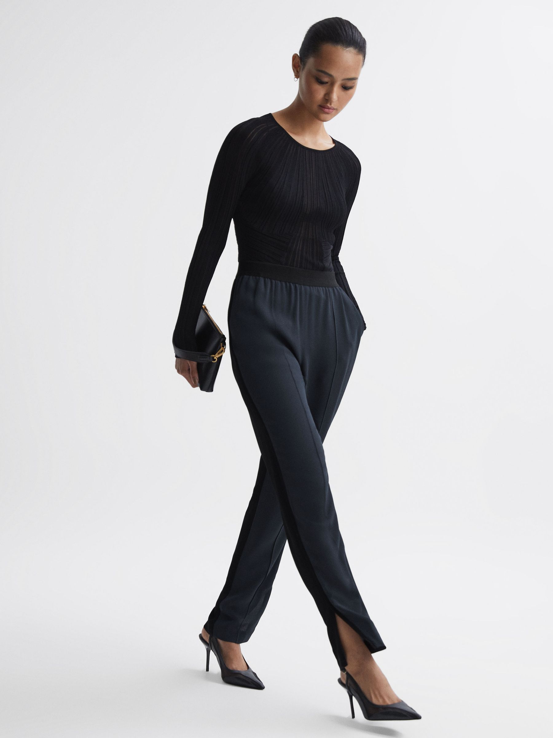 Tapered Split Hem Trousers in Black - Image 1 of 5