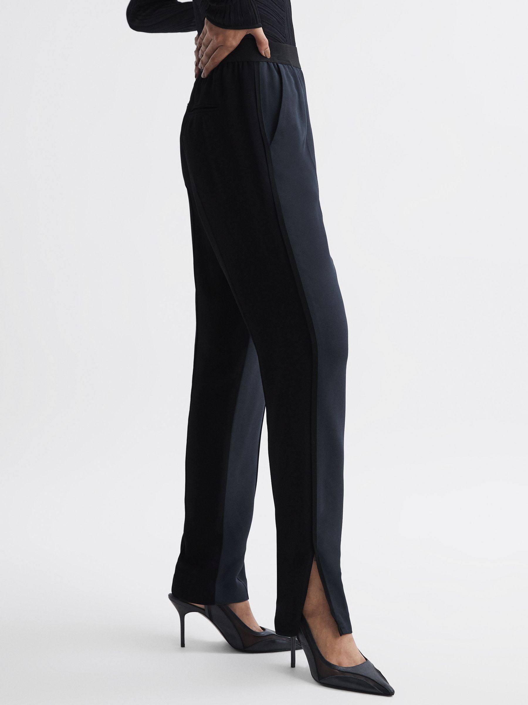 Tapered Split Hem Trousers in Black - Image 3 of 5