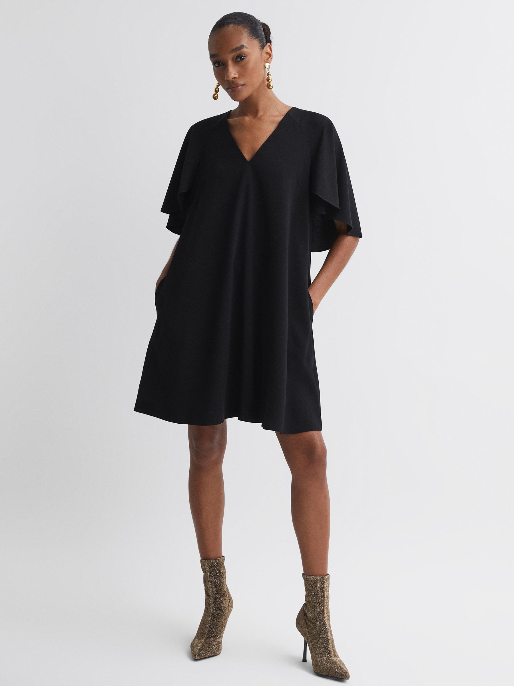 Florere Relaxed Fit Cape Sleeve Mini Dress in Black - Image 3 of 5
