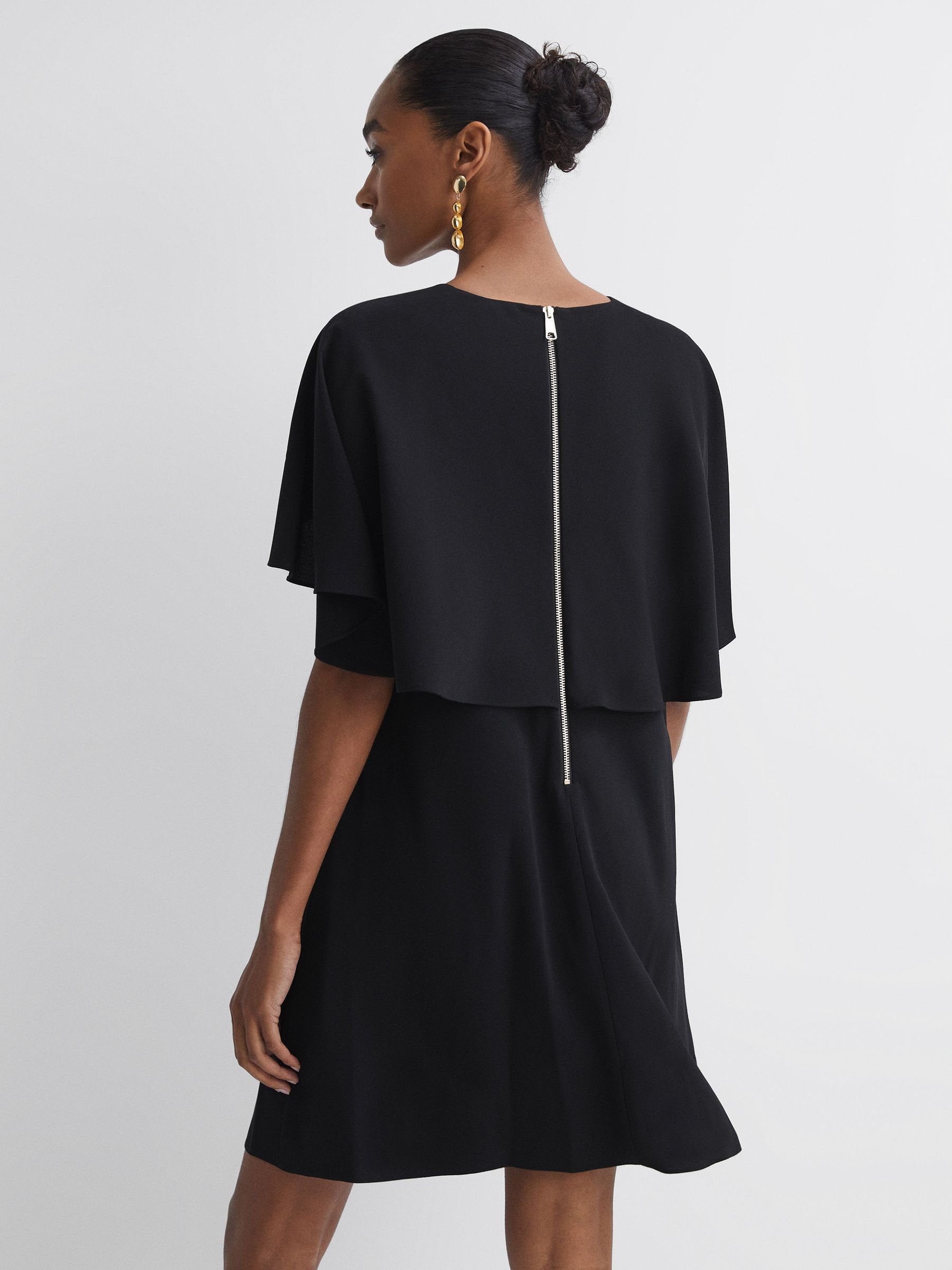 Florere Relaxed Fit Cape Sleeve Mini Dress in Black - Image 4 of 5