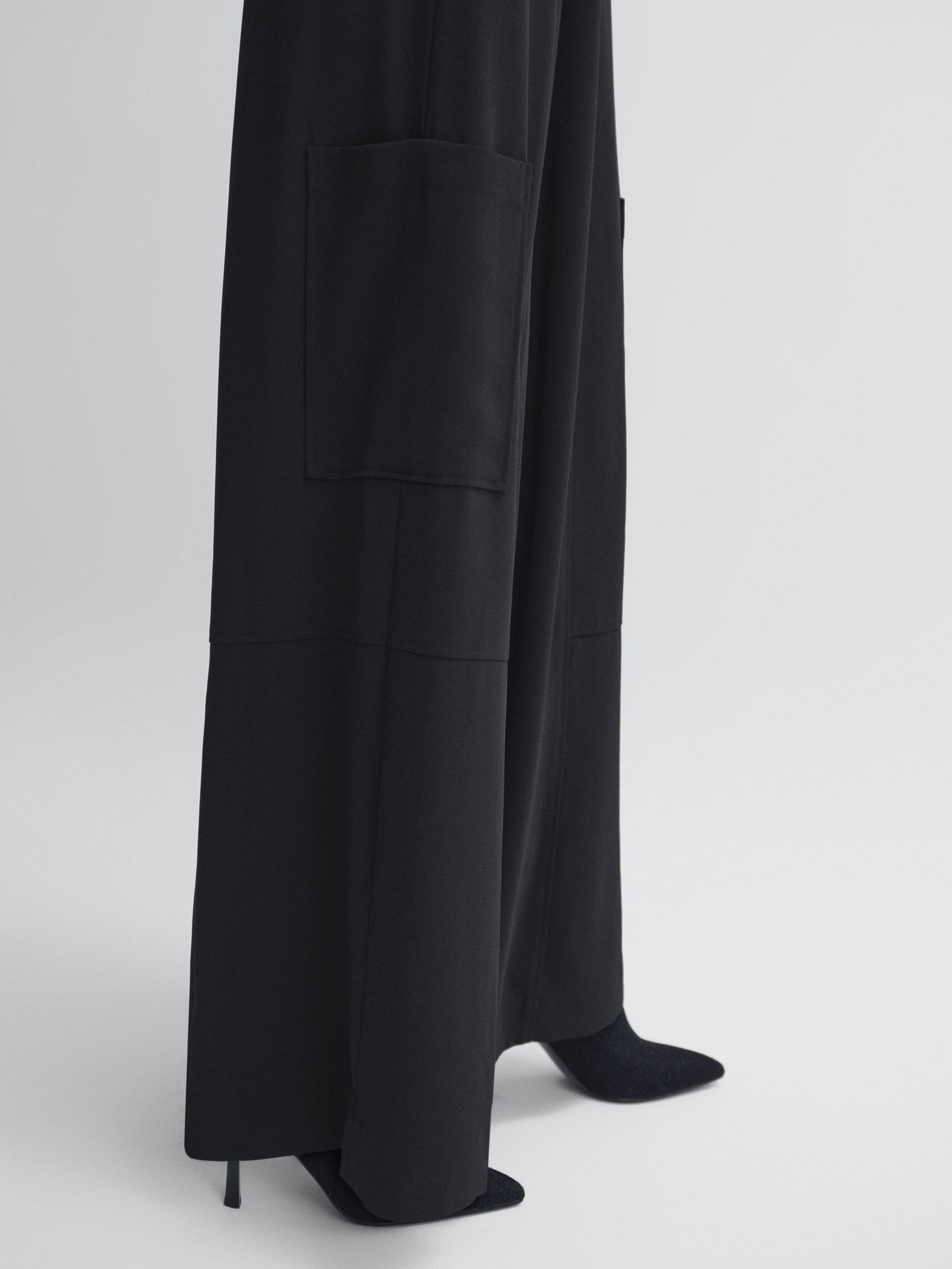 Florere Wide Leg Cargo Trousers in Black - Image 3 of 5