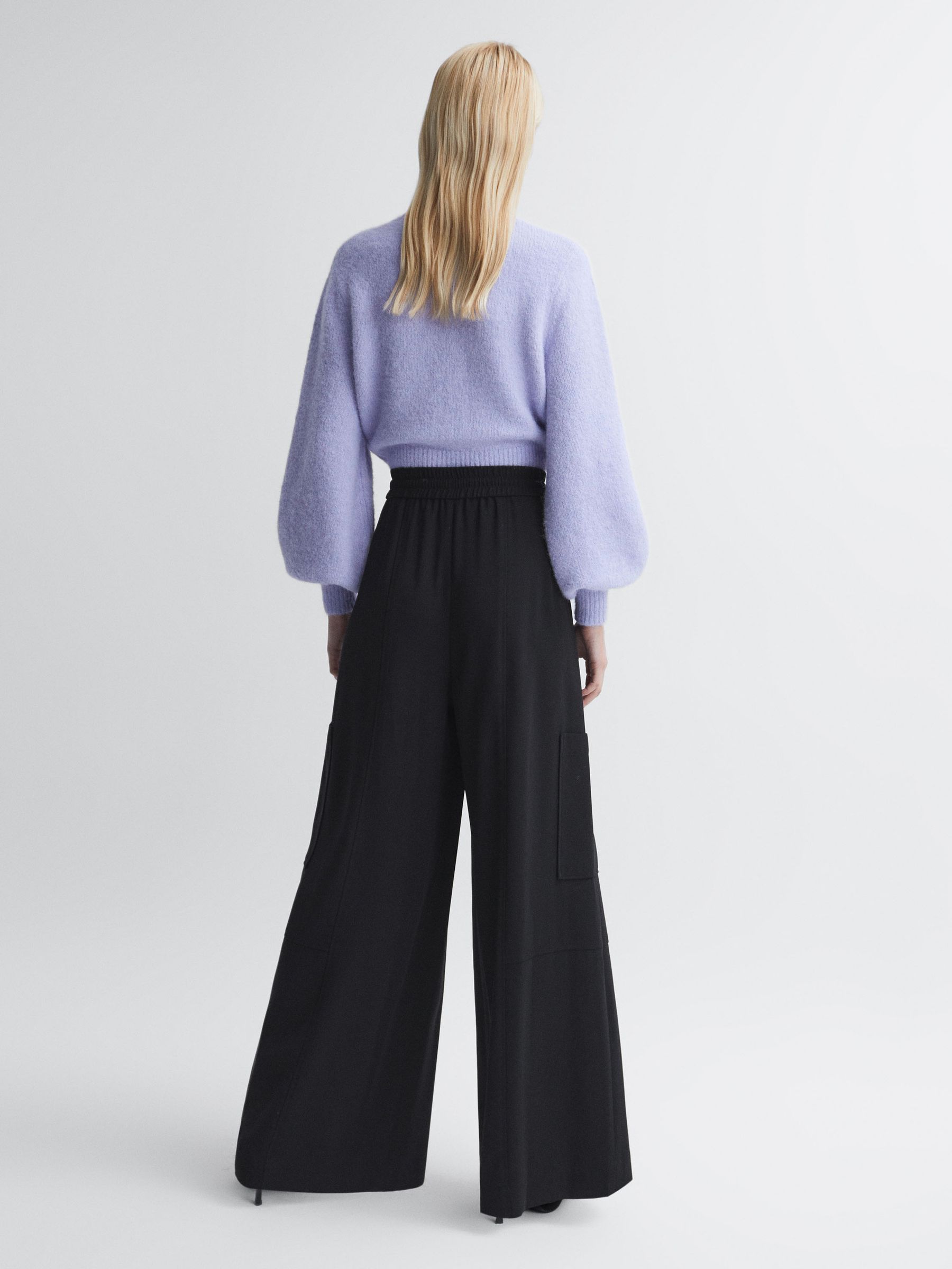 Florere Wide Leg Cargo Trousers in Black - Image 4 of 5