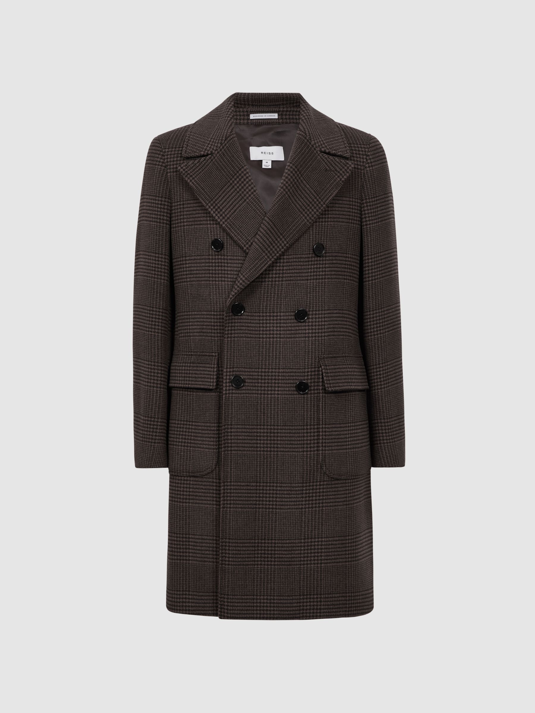 Wool Check Double Breasted Coat in Brown - Image 2 of 5