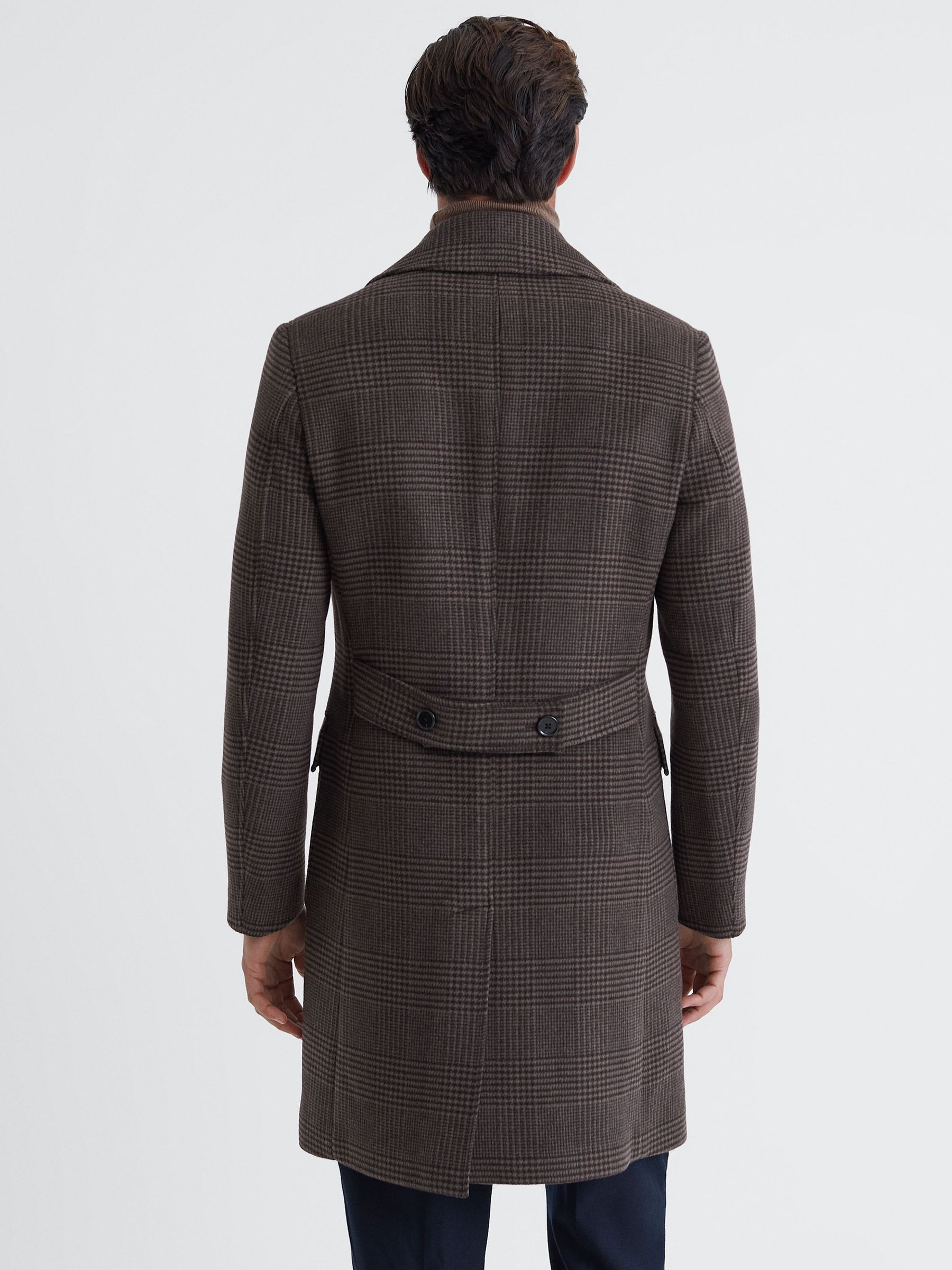 Wool Check Double Breasted Coat in Brown - Image 4 of 5
