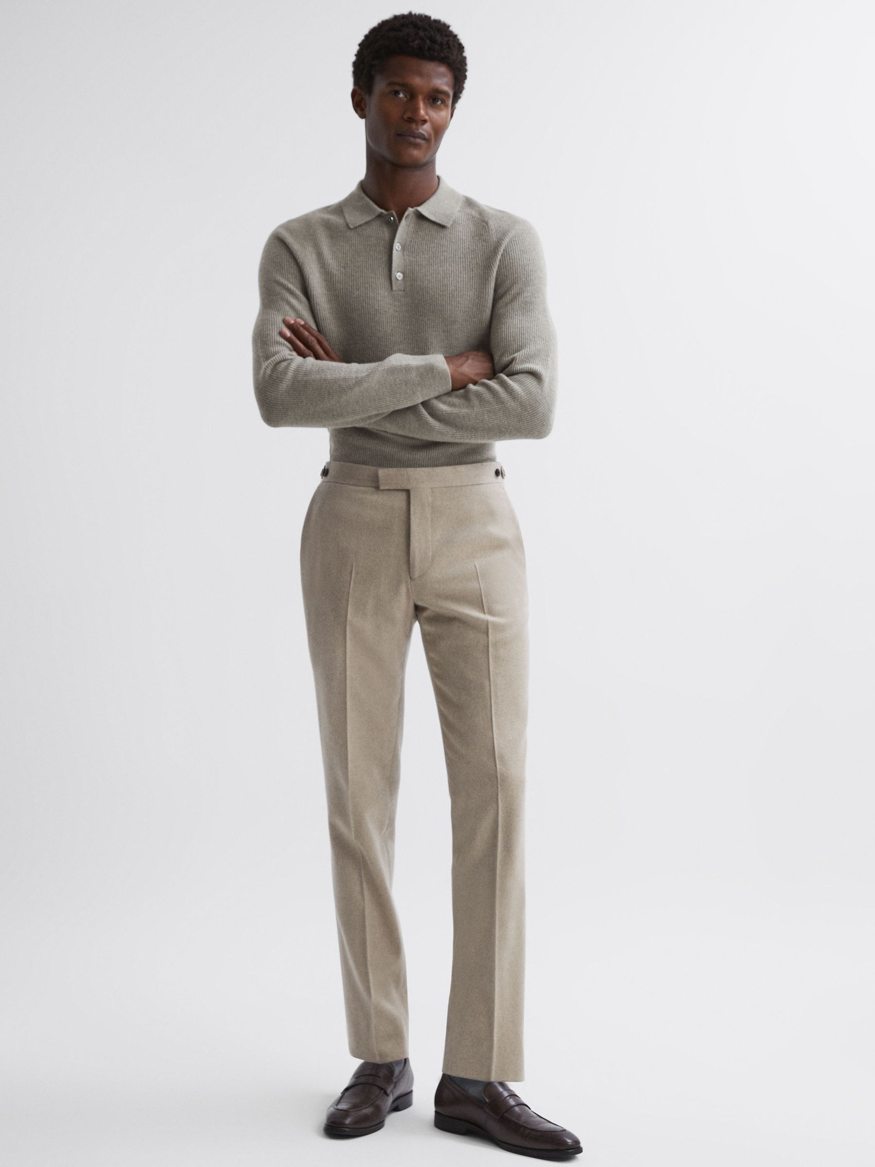 Wool Long Sleeve Polo Shirt in Sage Melange - Image 3 of 5