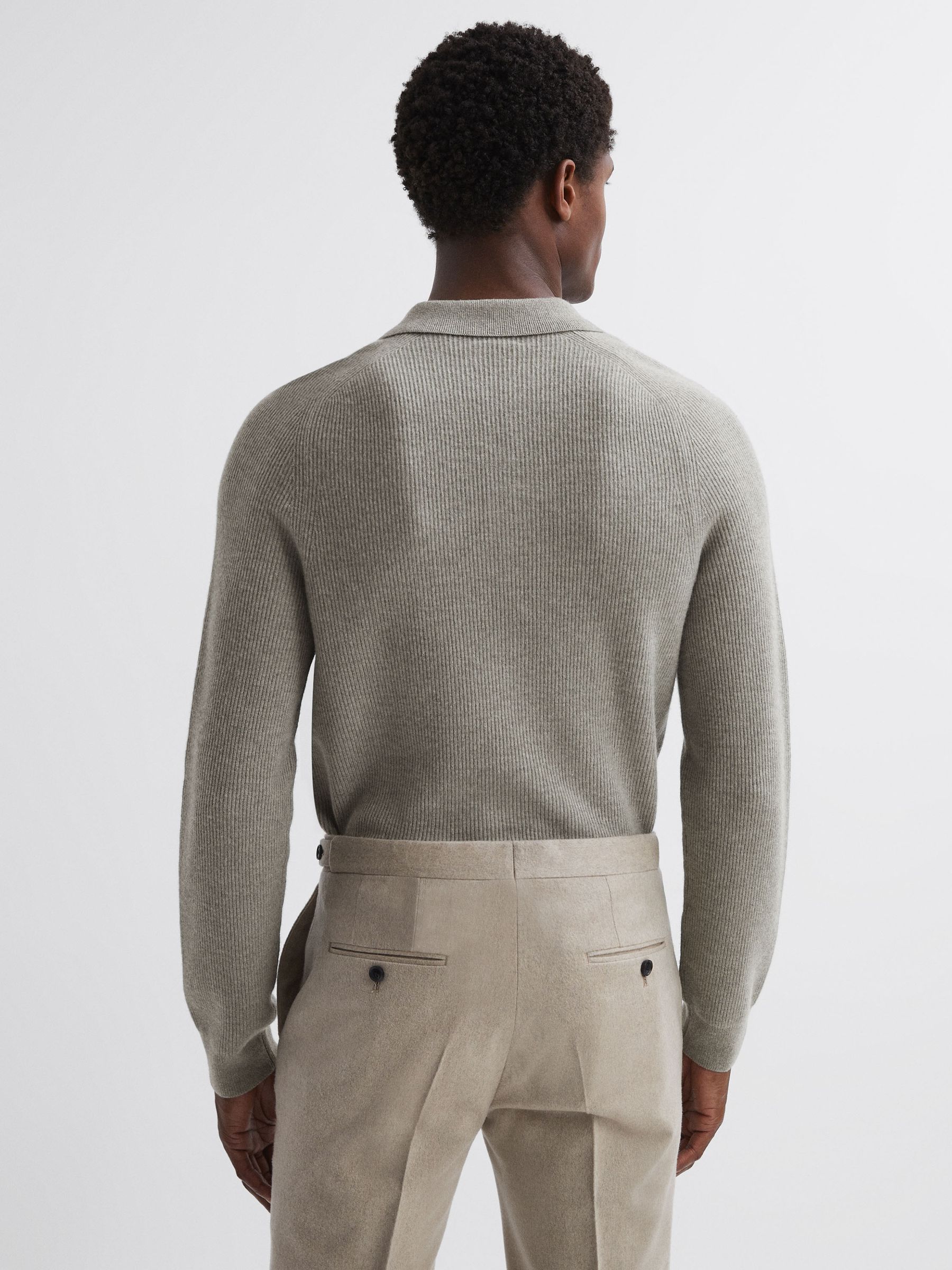Wool Long Sleeve Polo Shirt in Sage Melange - Image 5 of 5