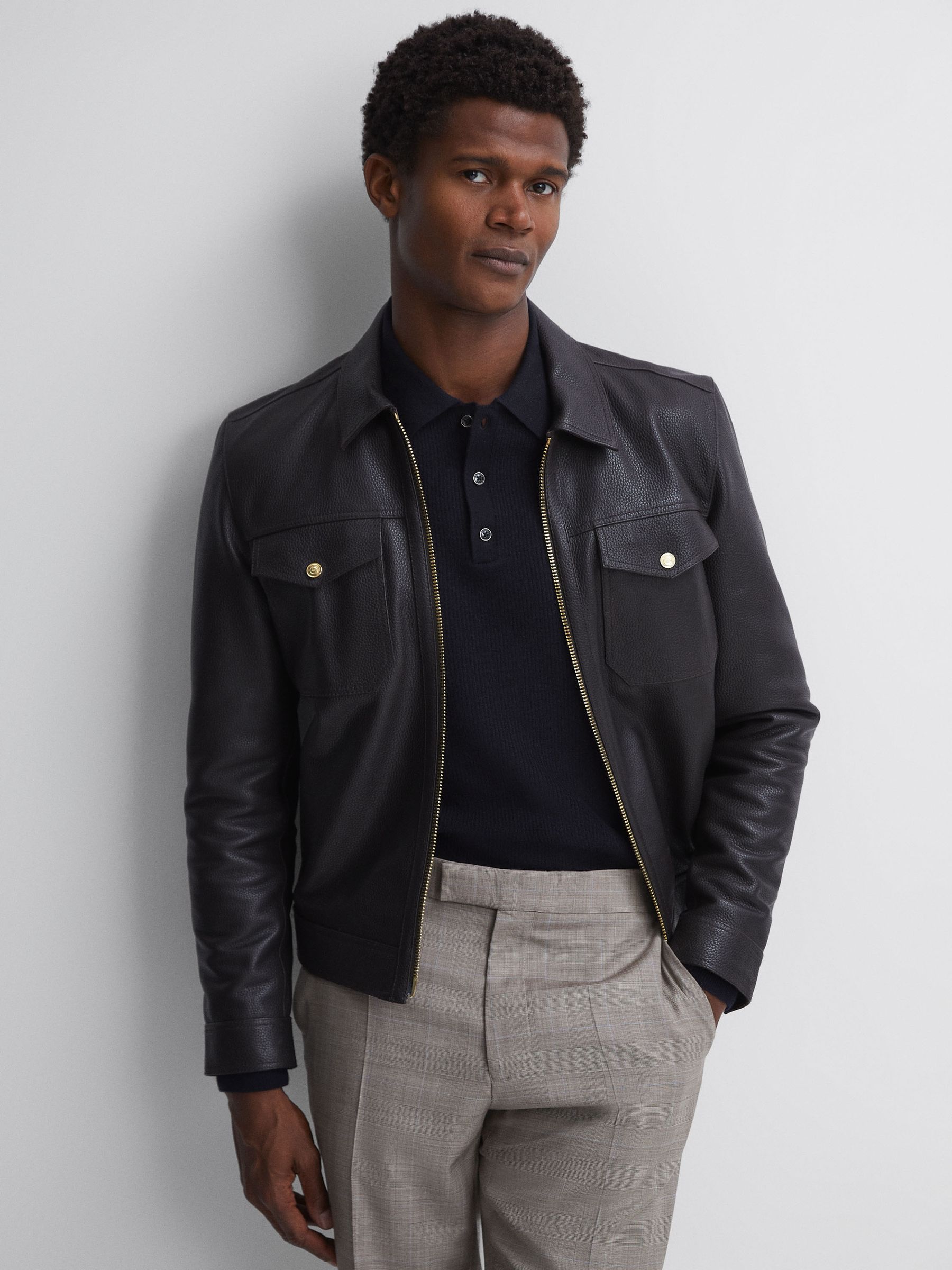 Wool Long Sleeve Polo Shirt in Navy - Image 4 of 5