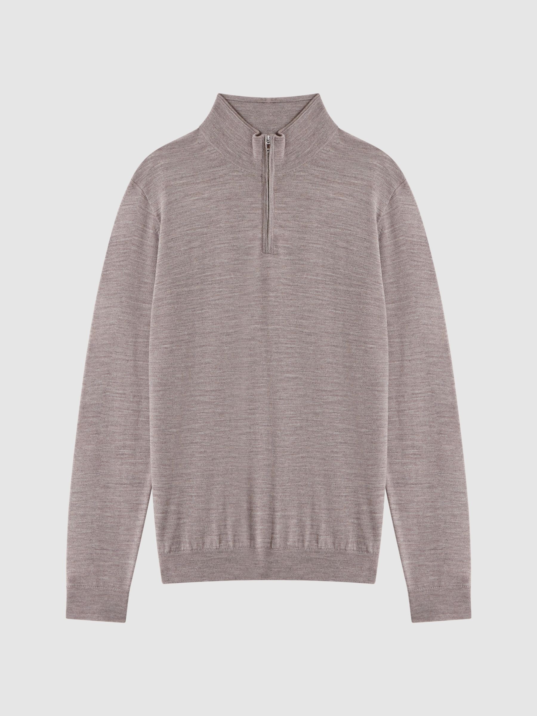 Merino Wool Half-Zip Funnel Neck Jumper in Woodsmoke - Image 2 of 5