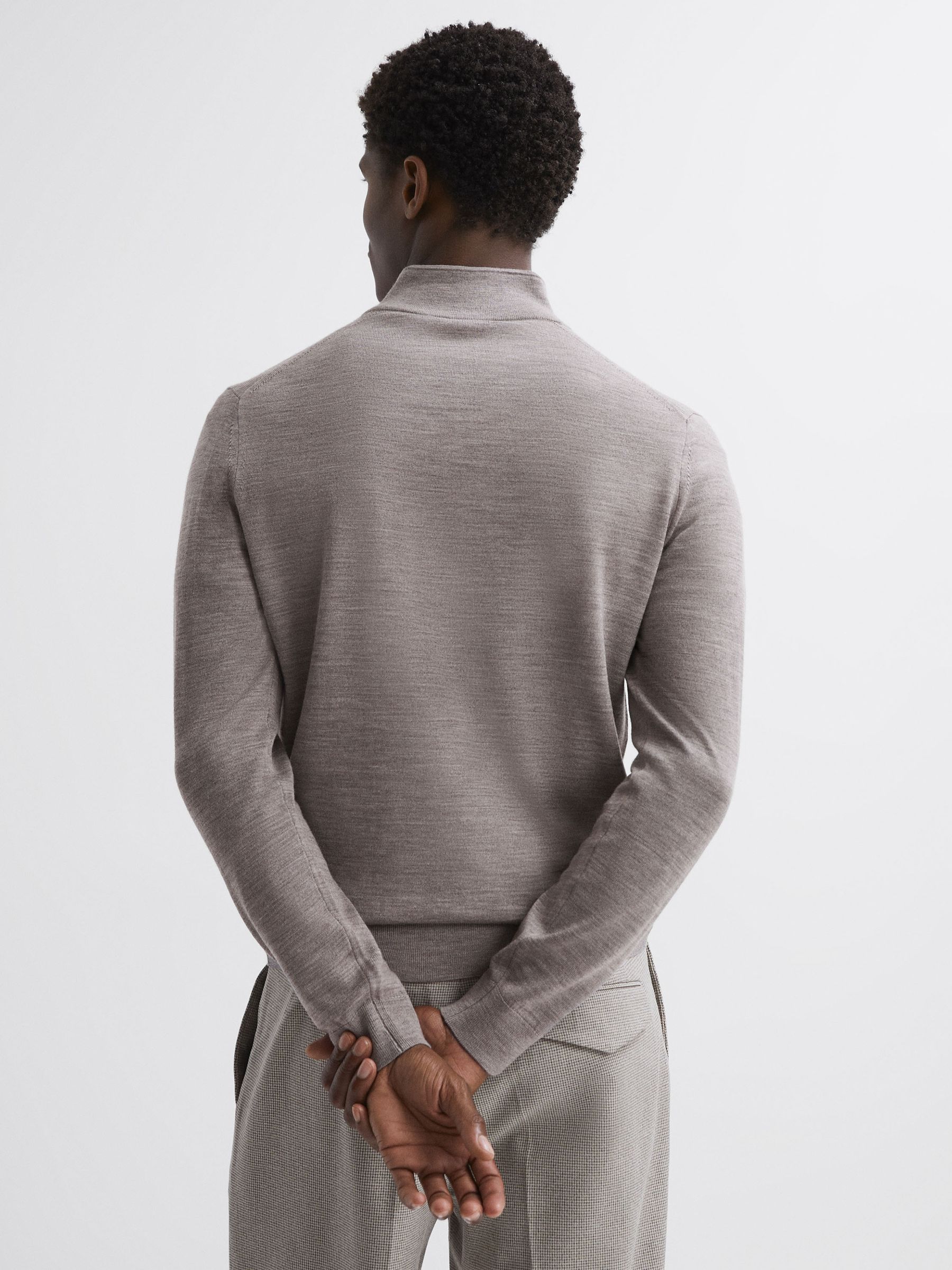 Merino Wool Half-Zip Funnel Neck Jumper in Woodsmoke - Image 4 of 5